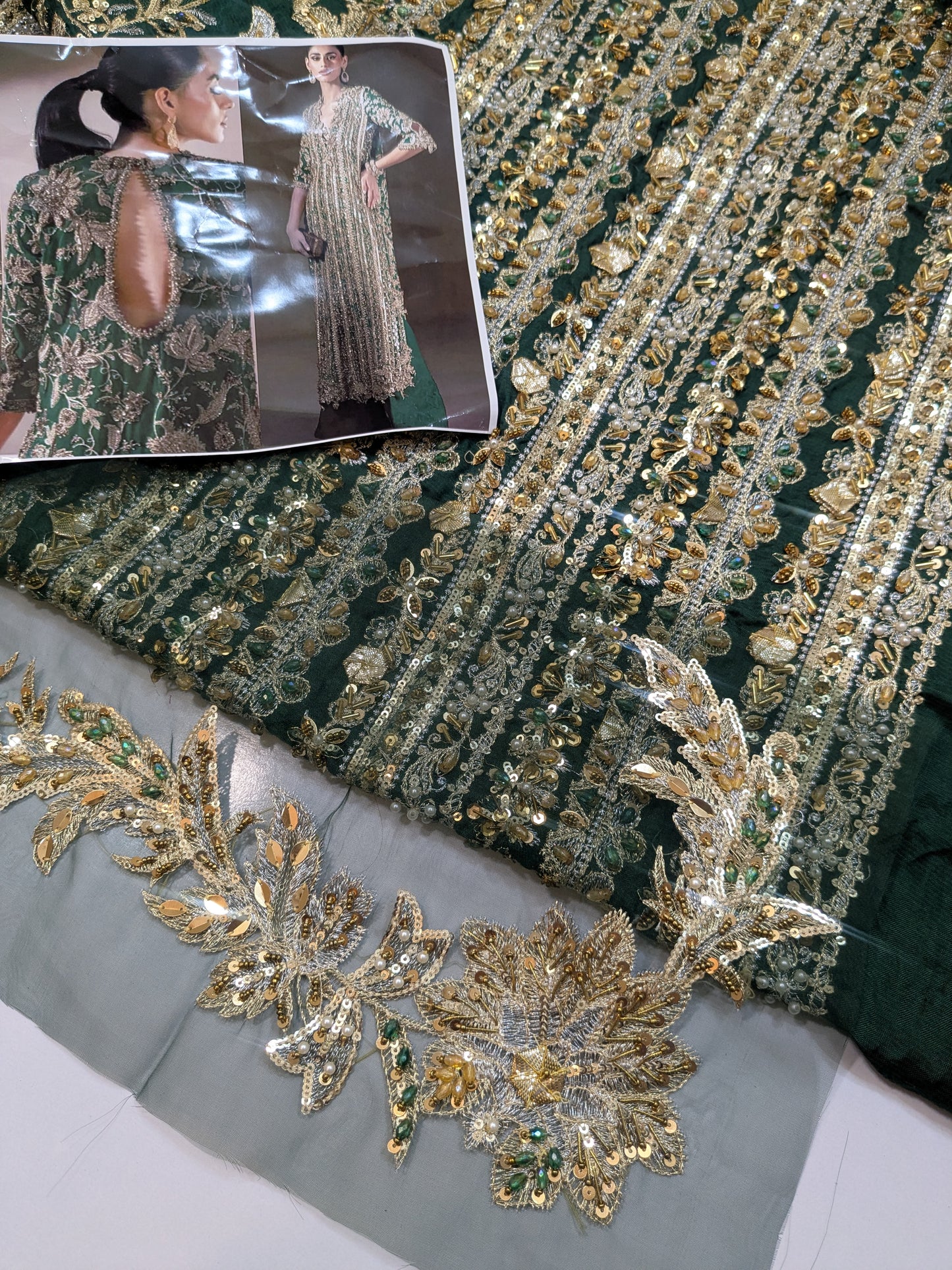 SANA SAFINAZ GREEN PREMIUM RAW SILK HAND EMBELLISHED 3 PIECE