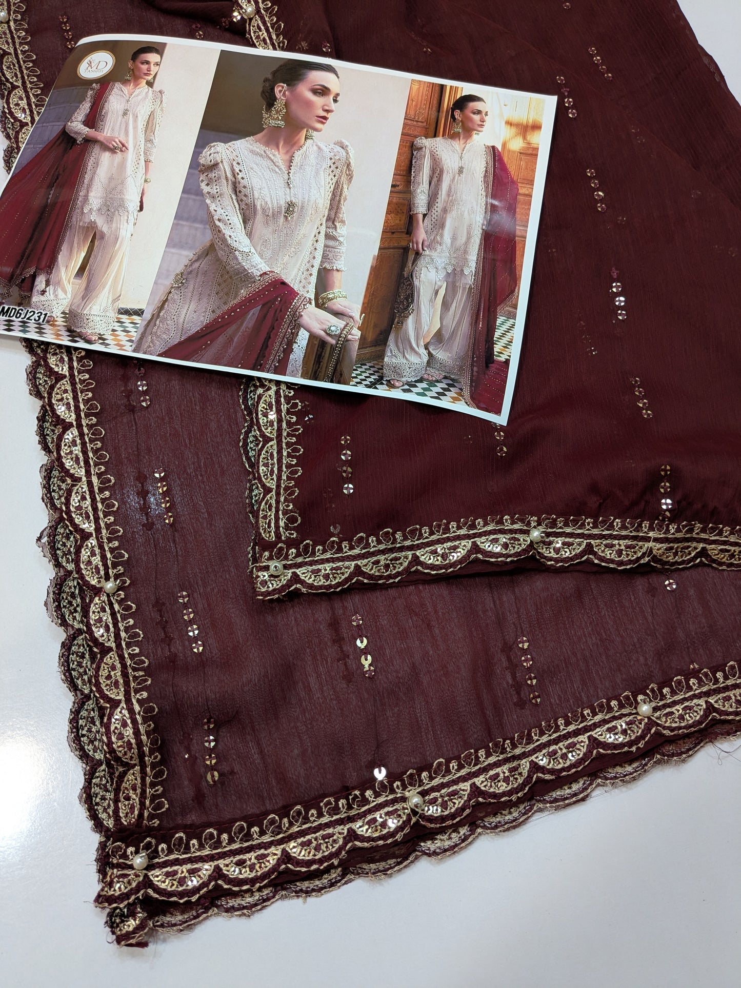 Maria b skin with maroon chikenkari lawn