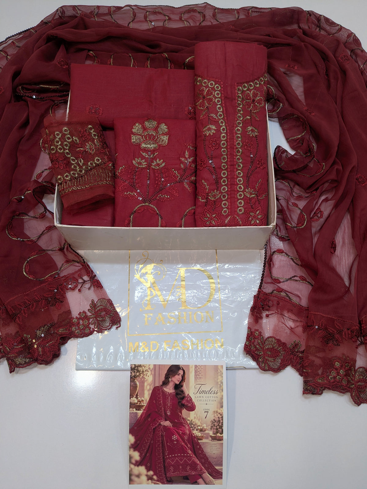 MAHIRA 07 REDDISH PINK LAWN COTTON DRESS WITH CHIFFON DUPPATA