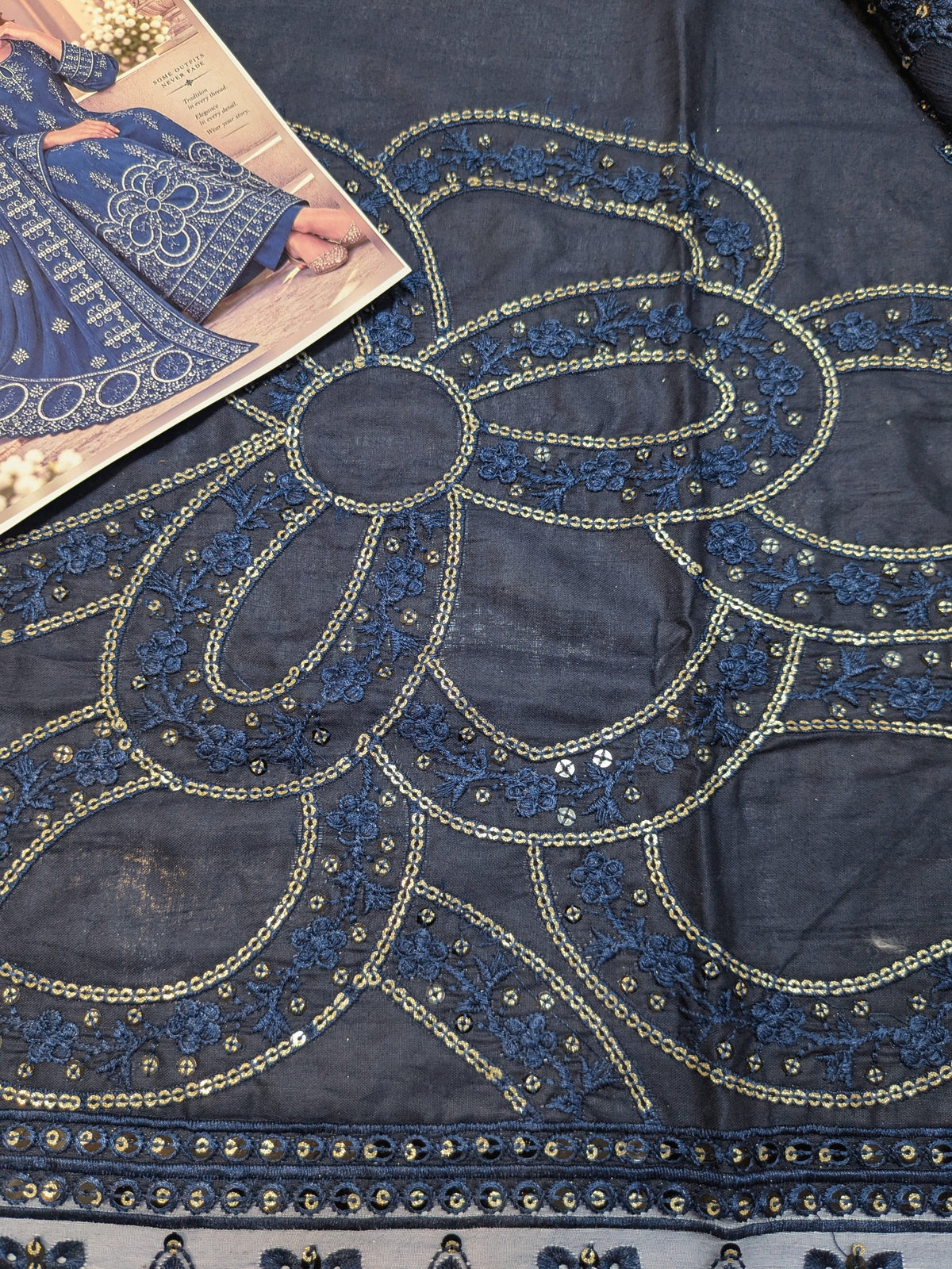 TIMELESS 15 INK BLUE LAWN COTTON WITH CHIFFON DUPPATA