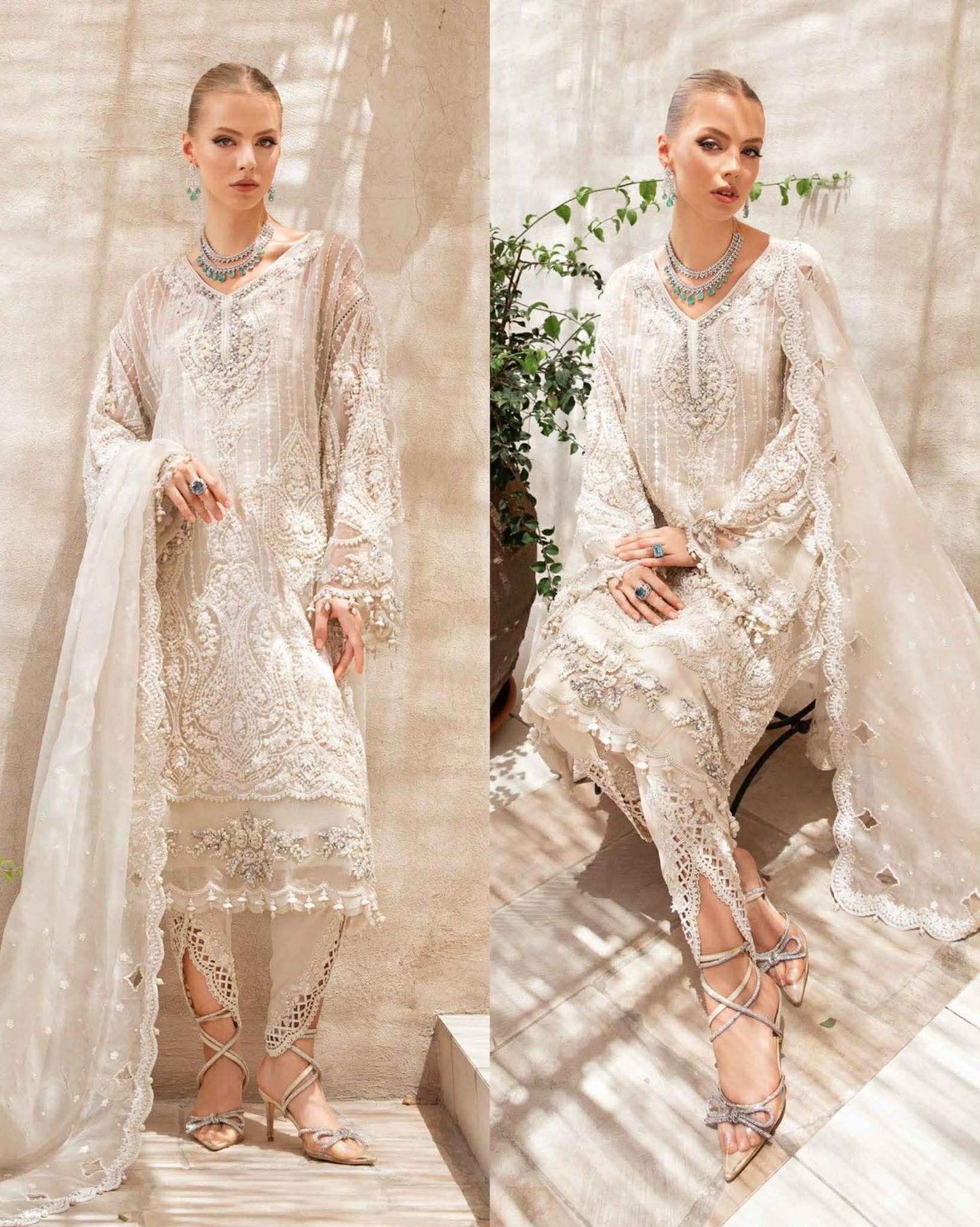 Maria b Pearl embroidered White dress