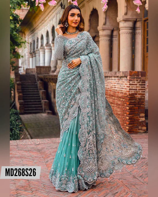 MARIA B INSPIRED SEA PREMIUM NET EMBROIDERED SAREE
