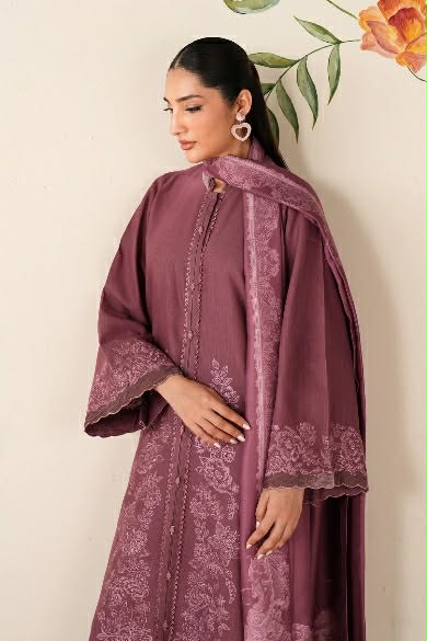 BAROQUE TEA PINK KHADDAR EMBROIDERED 3pcs