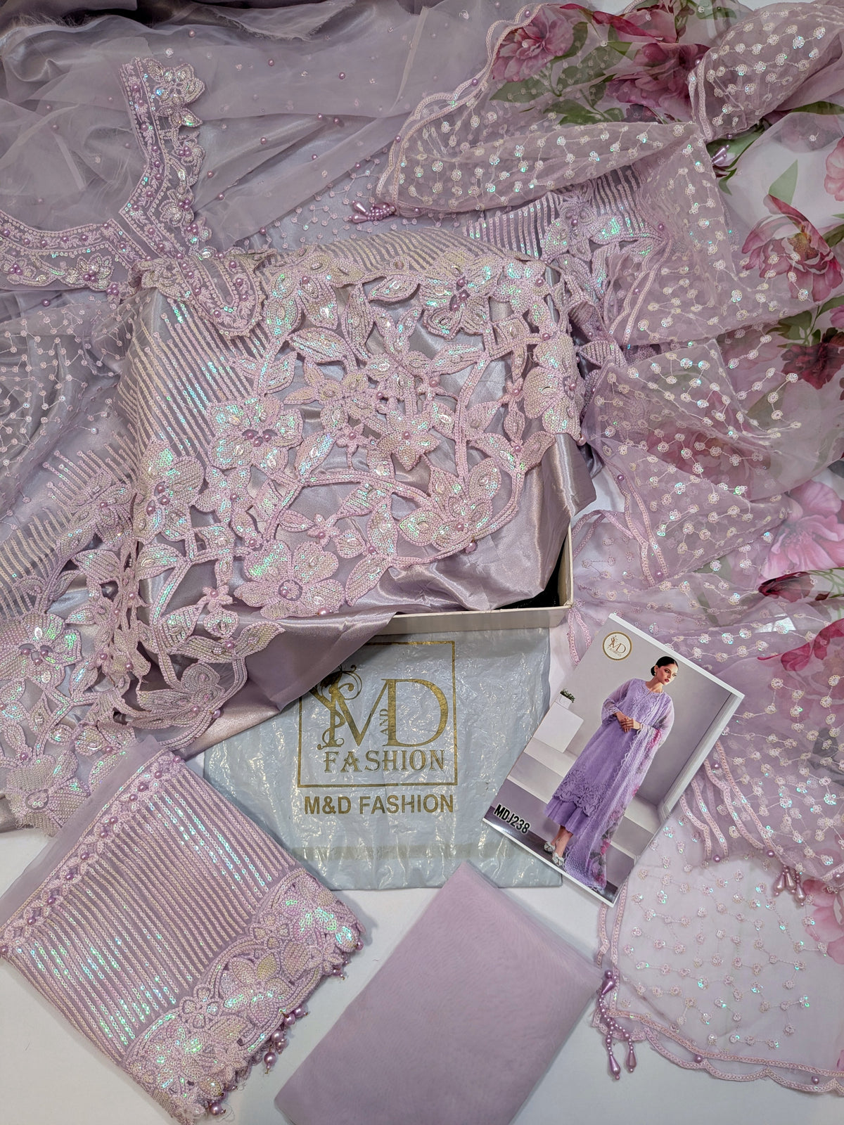 BAROQUE PEARL LAVENDER ORGANZA EMBROIDERED
