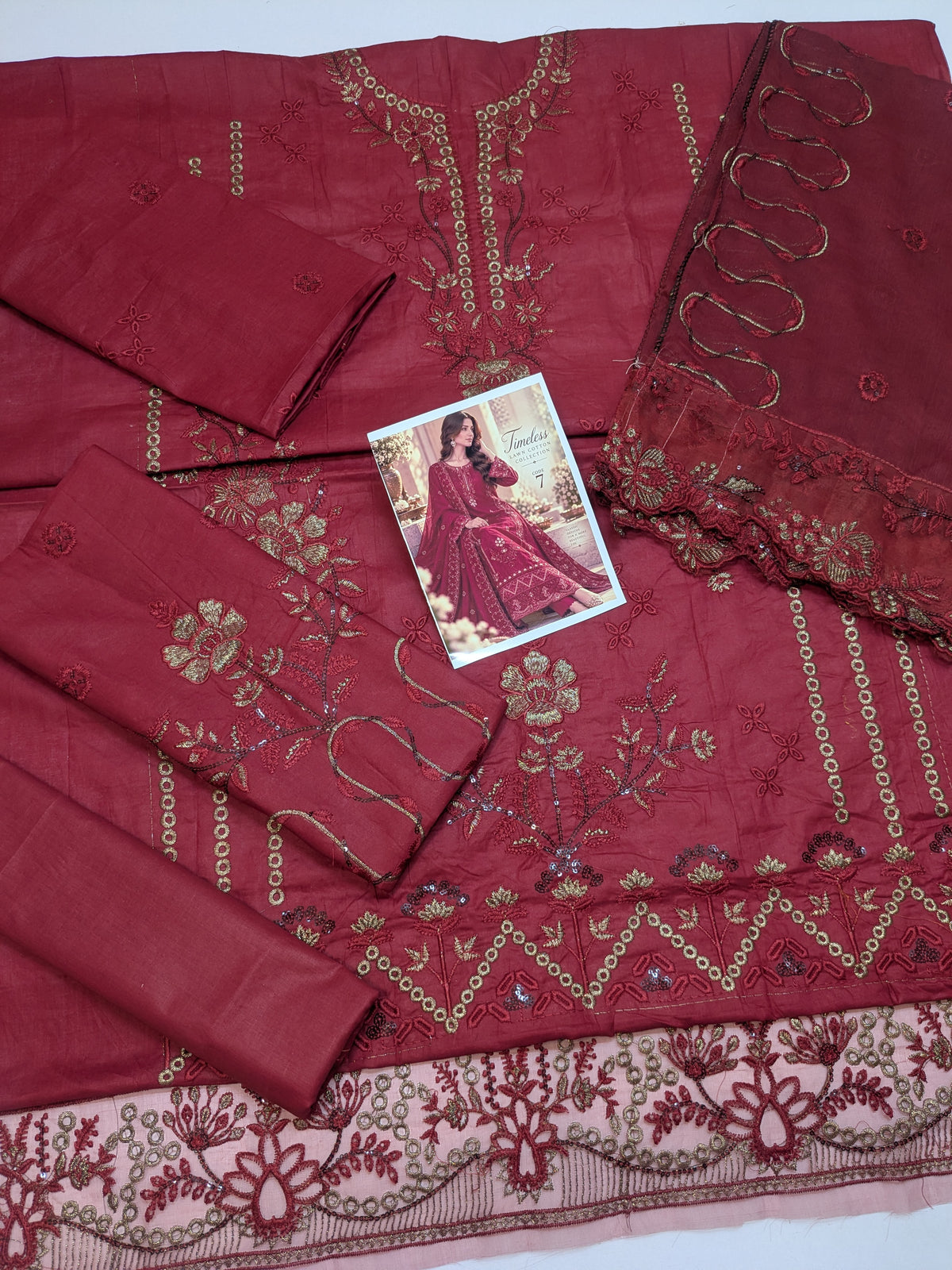 MAHIRA 07 REDDISH PINK LAWN COTTON DRESS WITH CHIFFON DUPPATA