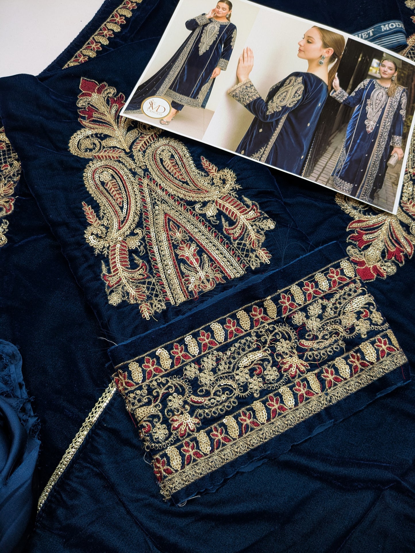 ANEELAS BLUE VELVET DRESS WITH VELVET SHAWL