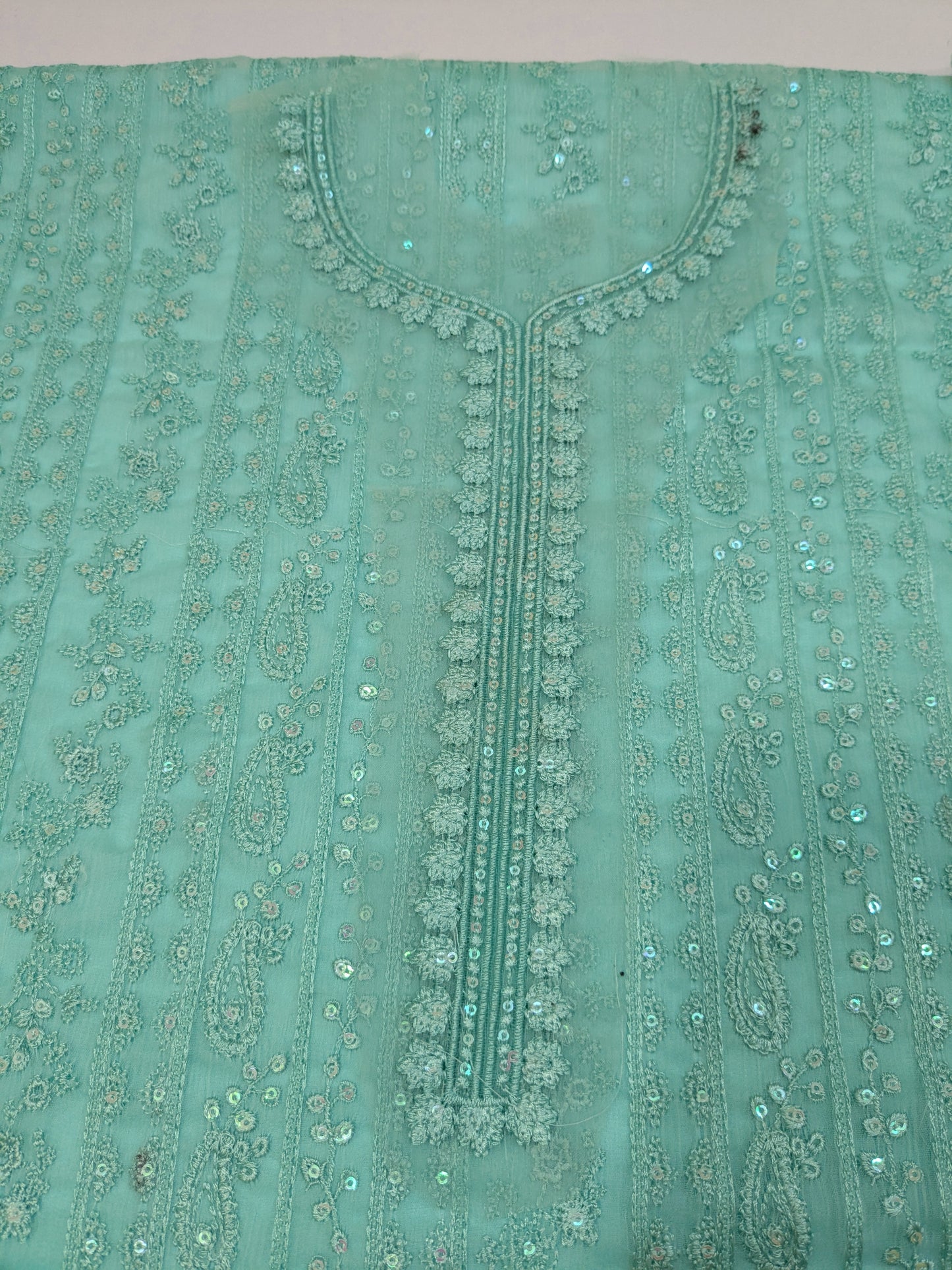 AZURE SOFT SEA GREEN CHIFFON EMBROIDERED