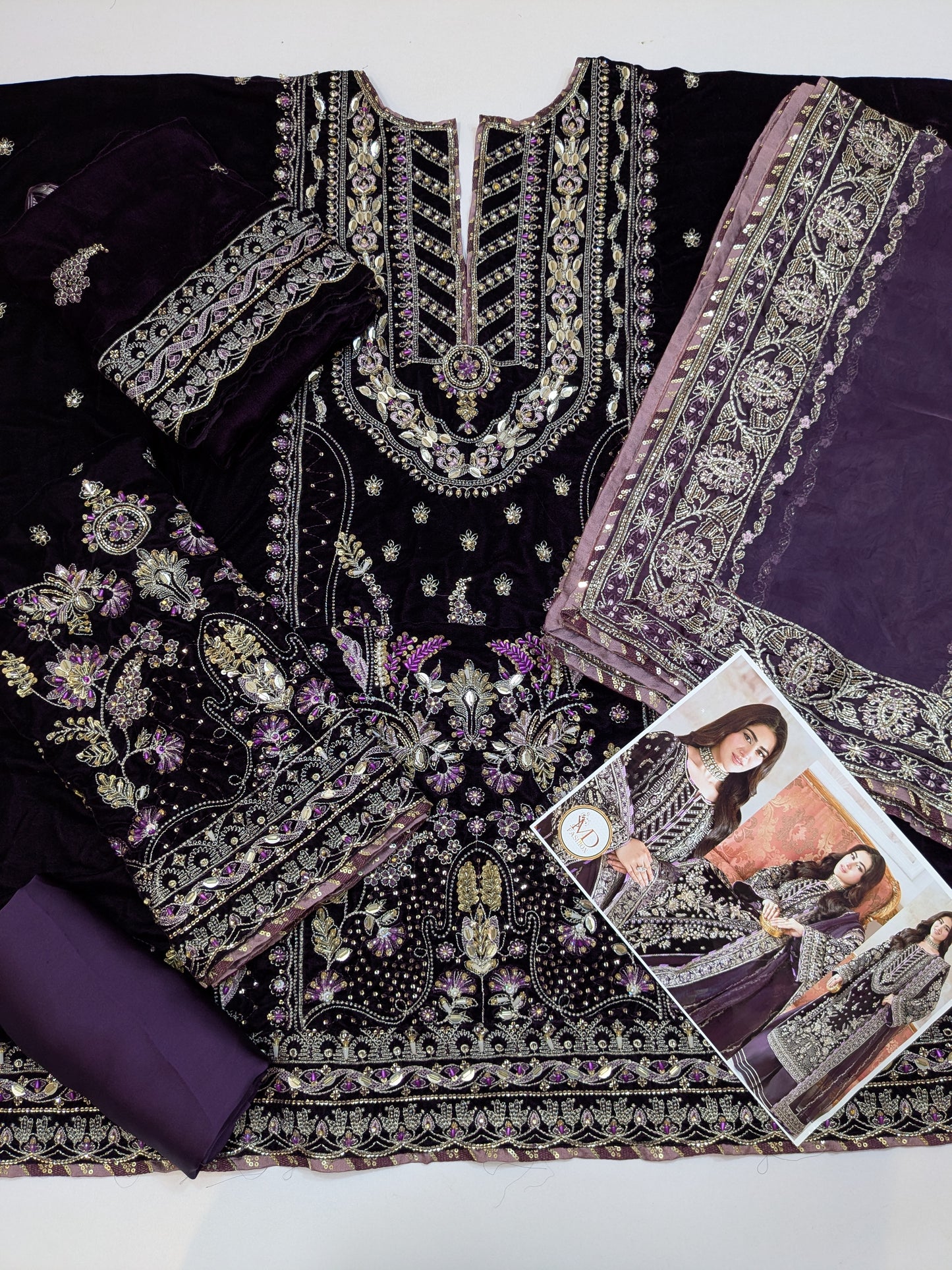 Aneelas Luxurious wedding wear purple velvet