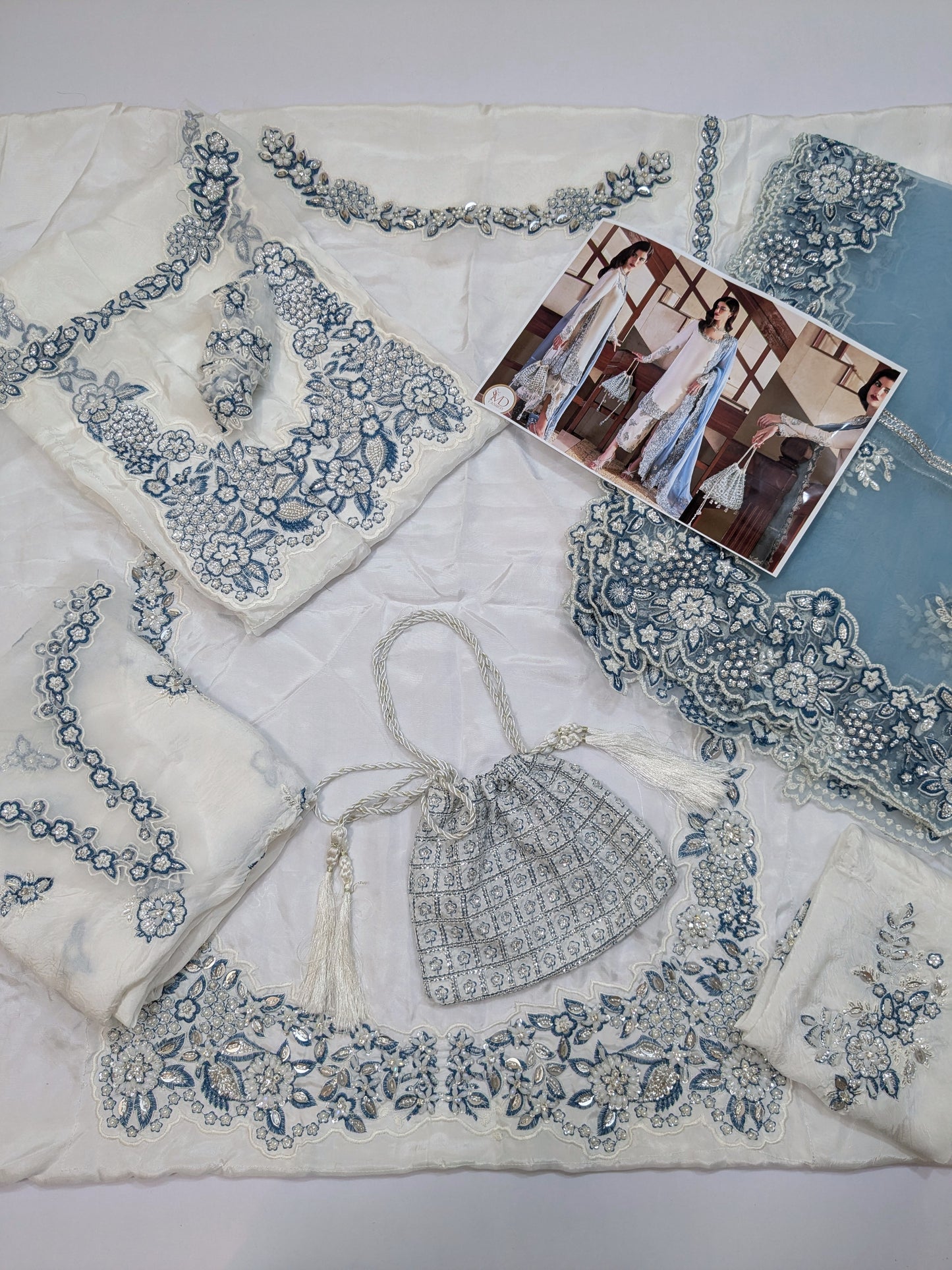 HUSSAIN REHAR VIRELLE PREMIUM RAW SILK HAND EMBELLISHED 3 PIECE UNSTICHED