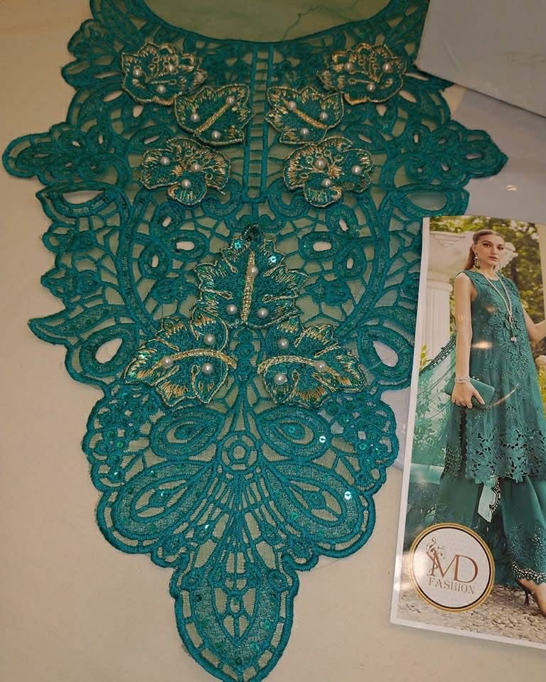 MARIA B SEA GREEN CHIFFON EMBROIDERED DRESS