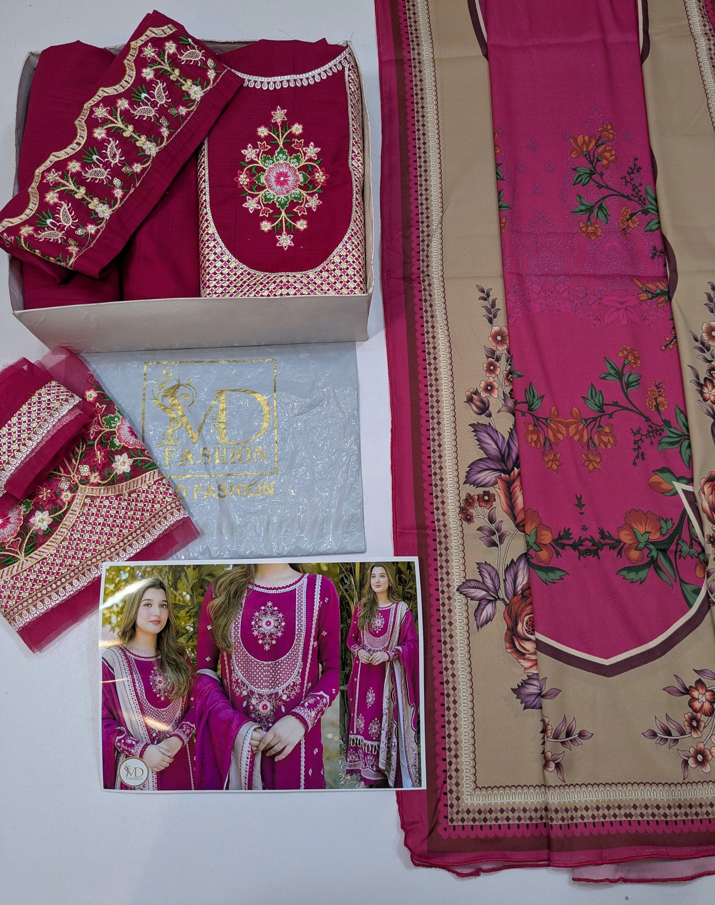 ANEELAS COLLECTION KHADDAR SHOCKING PINK DRESS