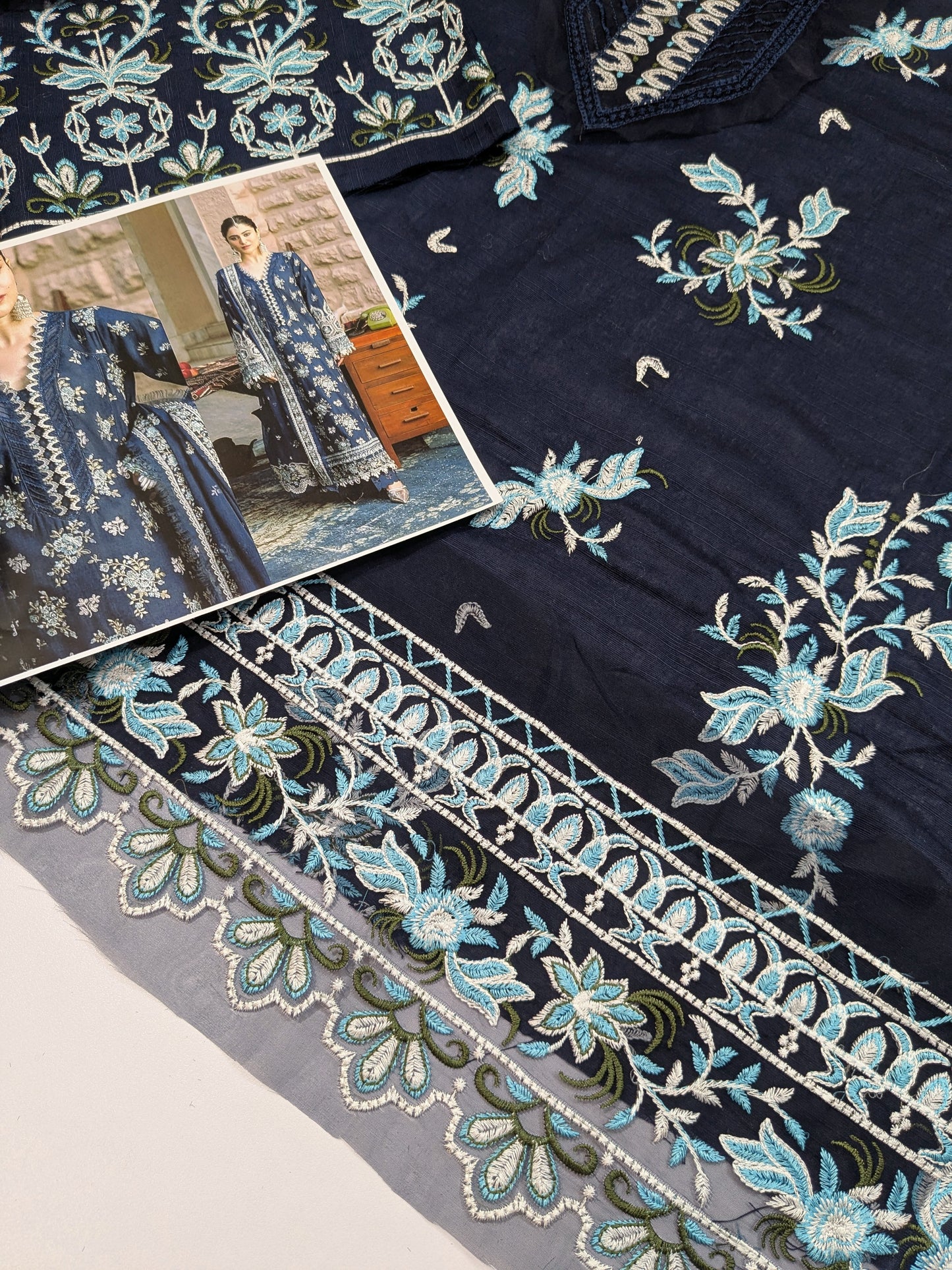 KAHF AZURE BLUE KHADDAR EMBROIDERED DRESS