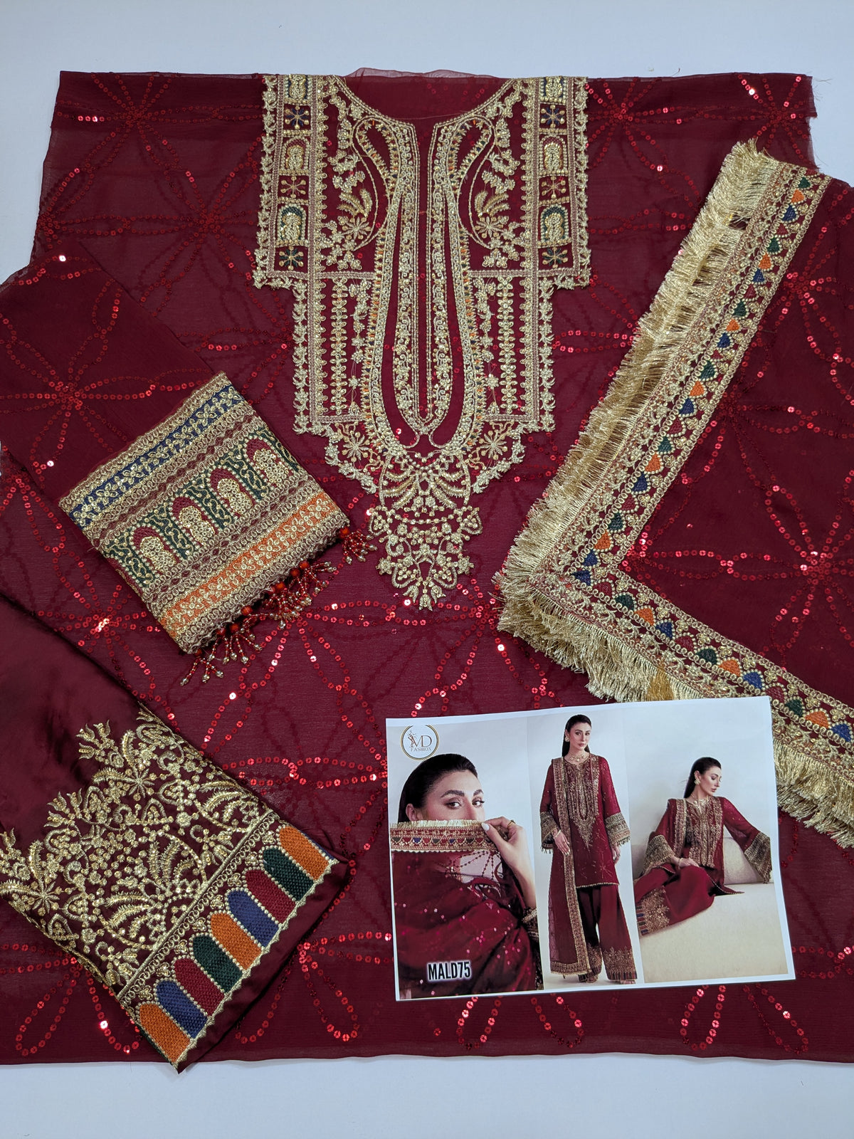 JAZMIN FANCY EMBROIDERED RUBY DRESS