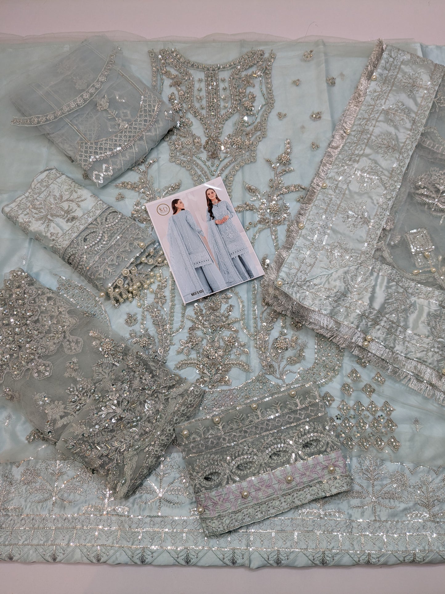MARIA B POWDER BLUE FULL EMBELLISHED FORMAL WEAR