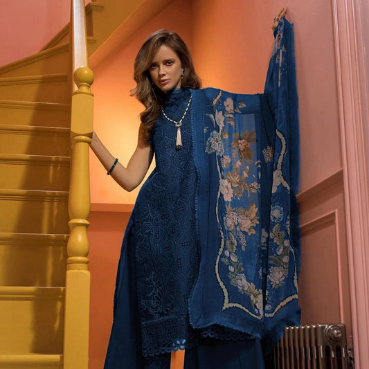 SOBIA NAZIR INSPIRED BLUE LAWN CHIKENKARI EMBROIDERED