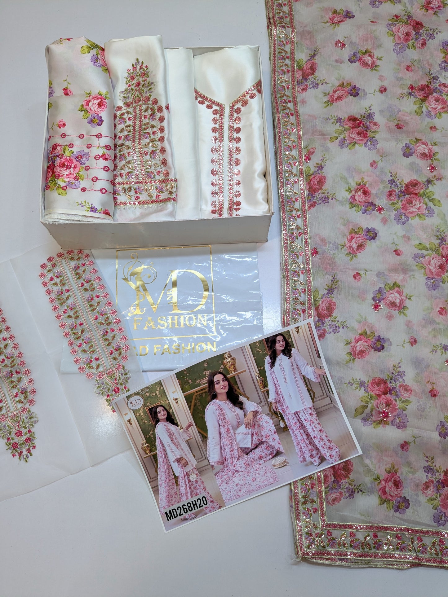 ANEELA INSPIRED WHITE SILK EMBROIDERED