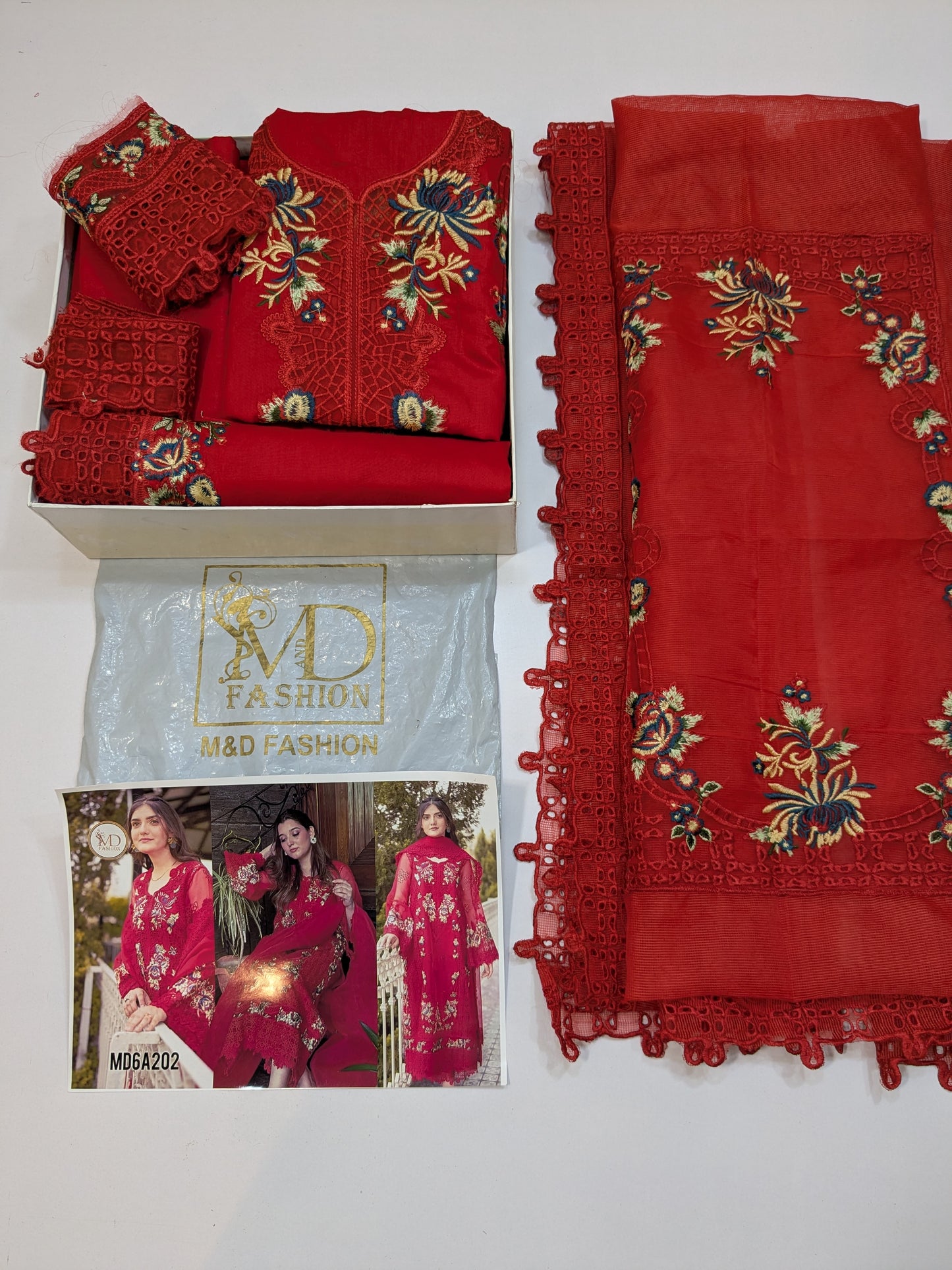 ANEELA RED CHIKENKARI EMBROIDERED