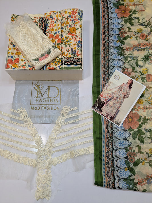 MARIA B LAWN CHIKENKARI PRINTED EMBROIDERED