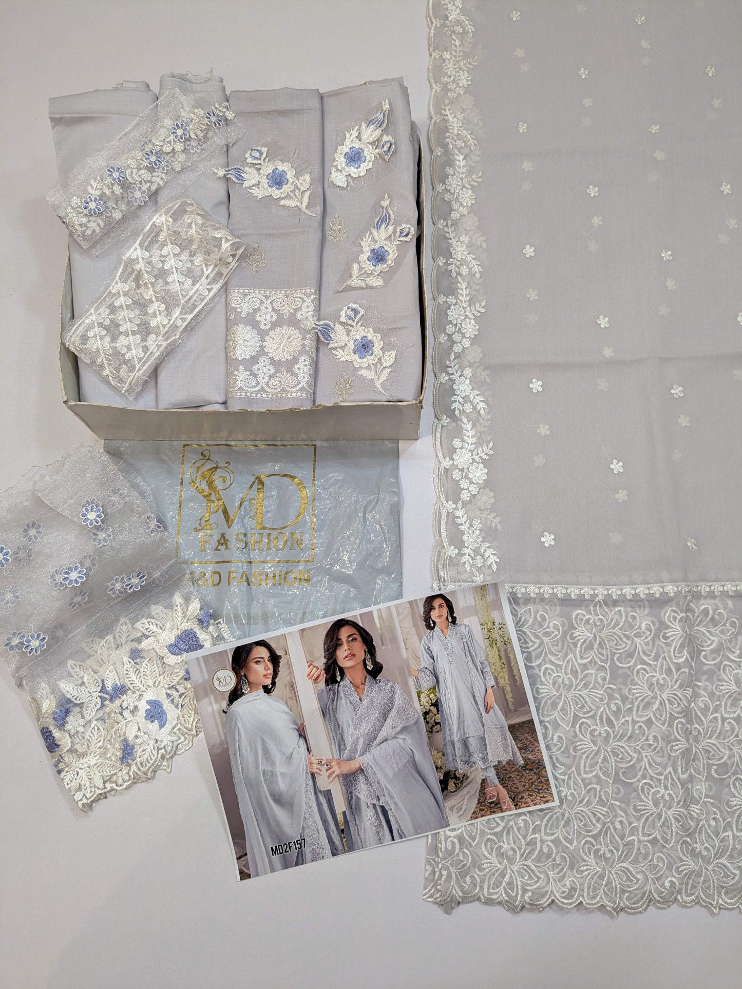 AZURE BREEZE LAWN ICE GREY EMBROIDERED