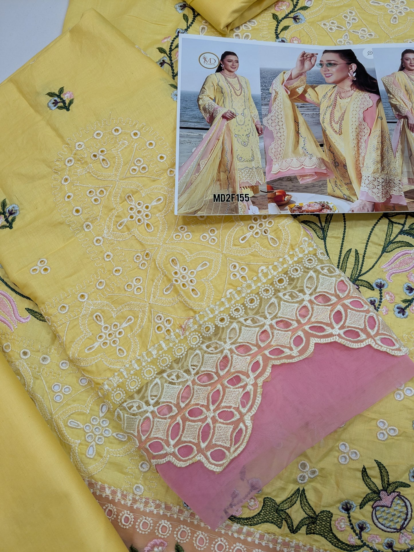 ANEELA LEMON PINK LUXURIOUS LAWN CHIKENKARI