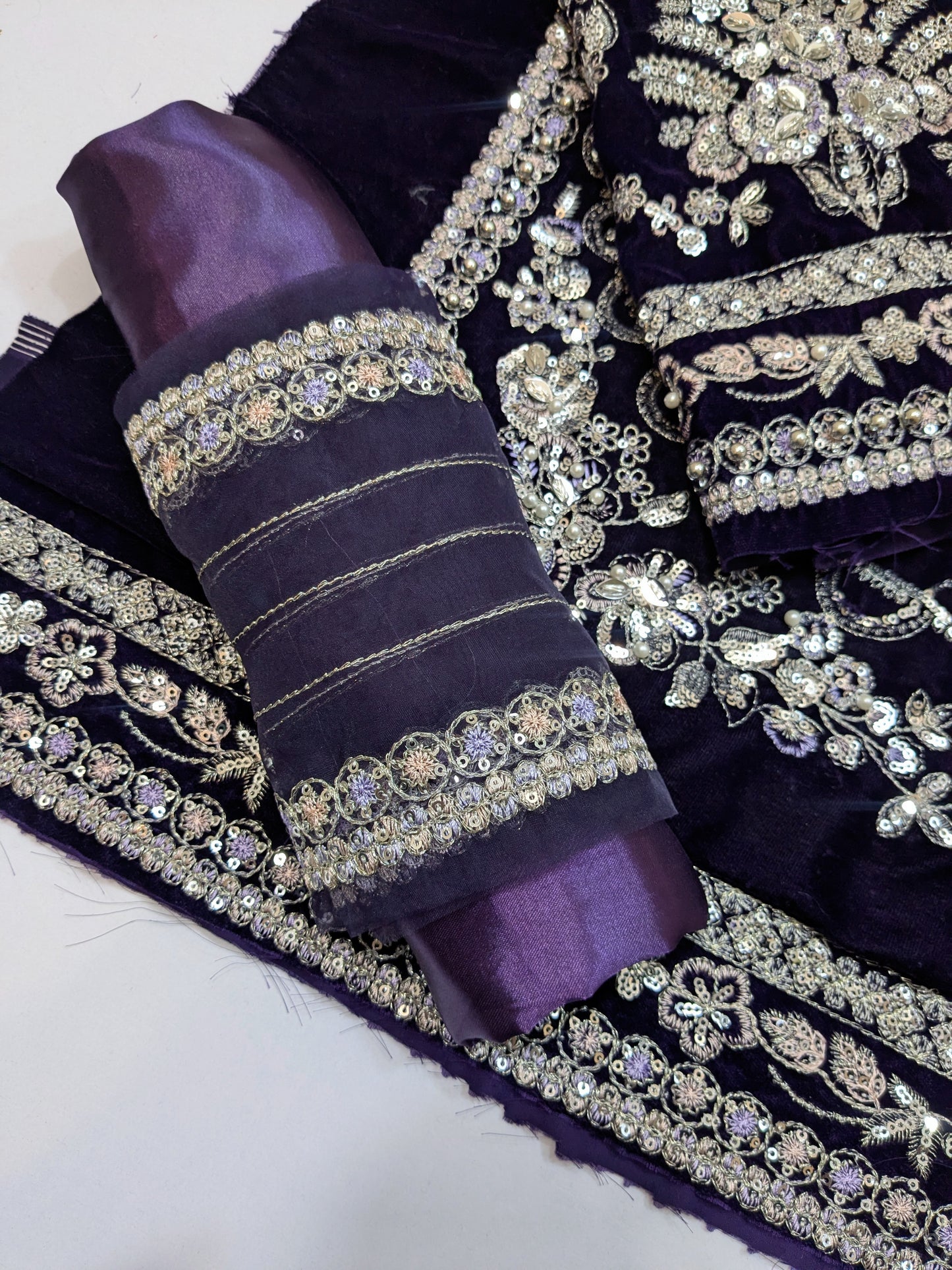 ANEELA SUMBUL PURPLE VELVET 3PC UNSTICH