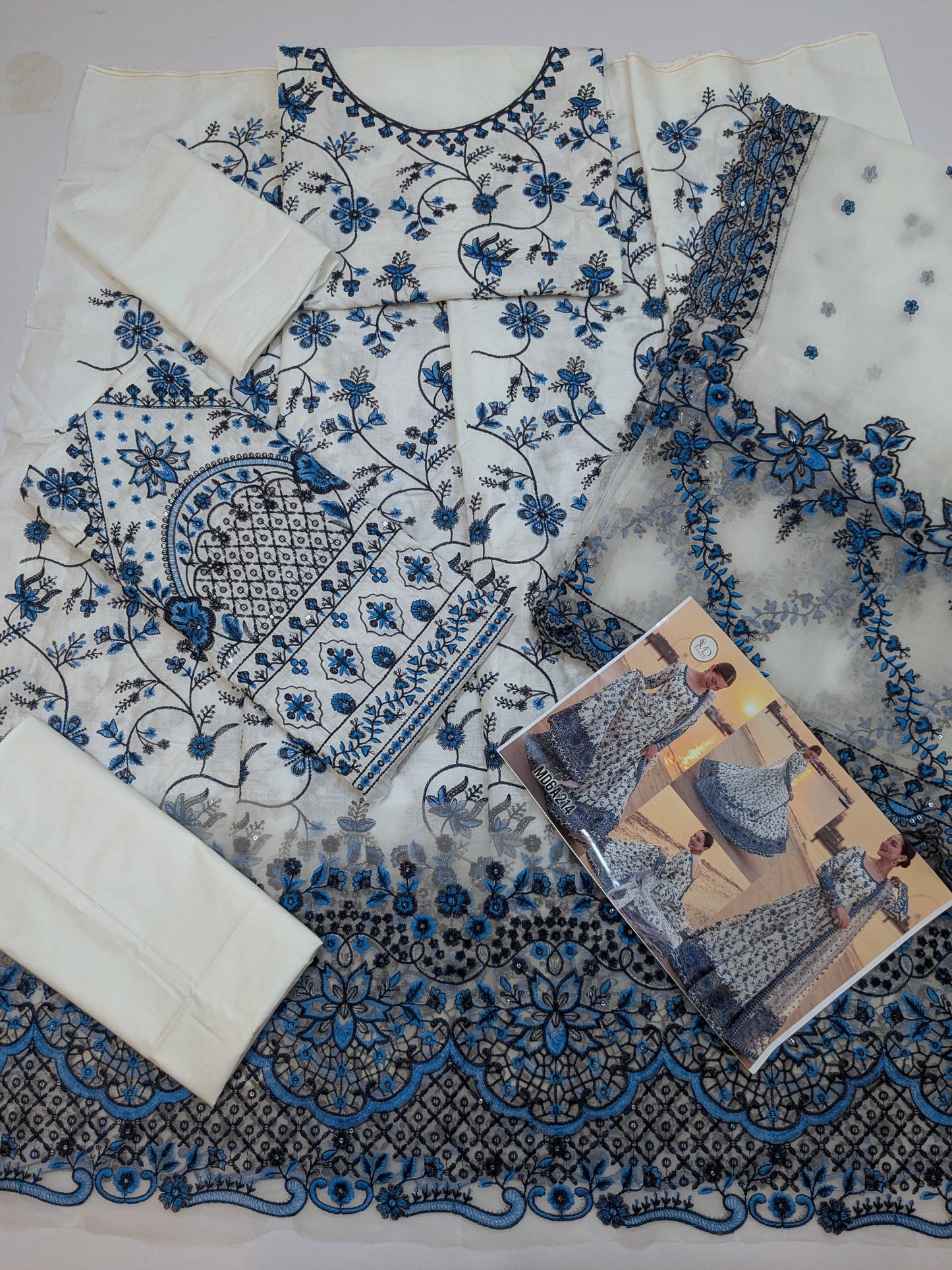 FAIZA SAQLAIN JEHONA KALIDAR BLUE WHITE HEAVY EMBROIDERED