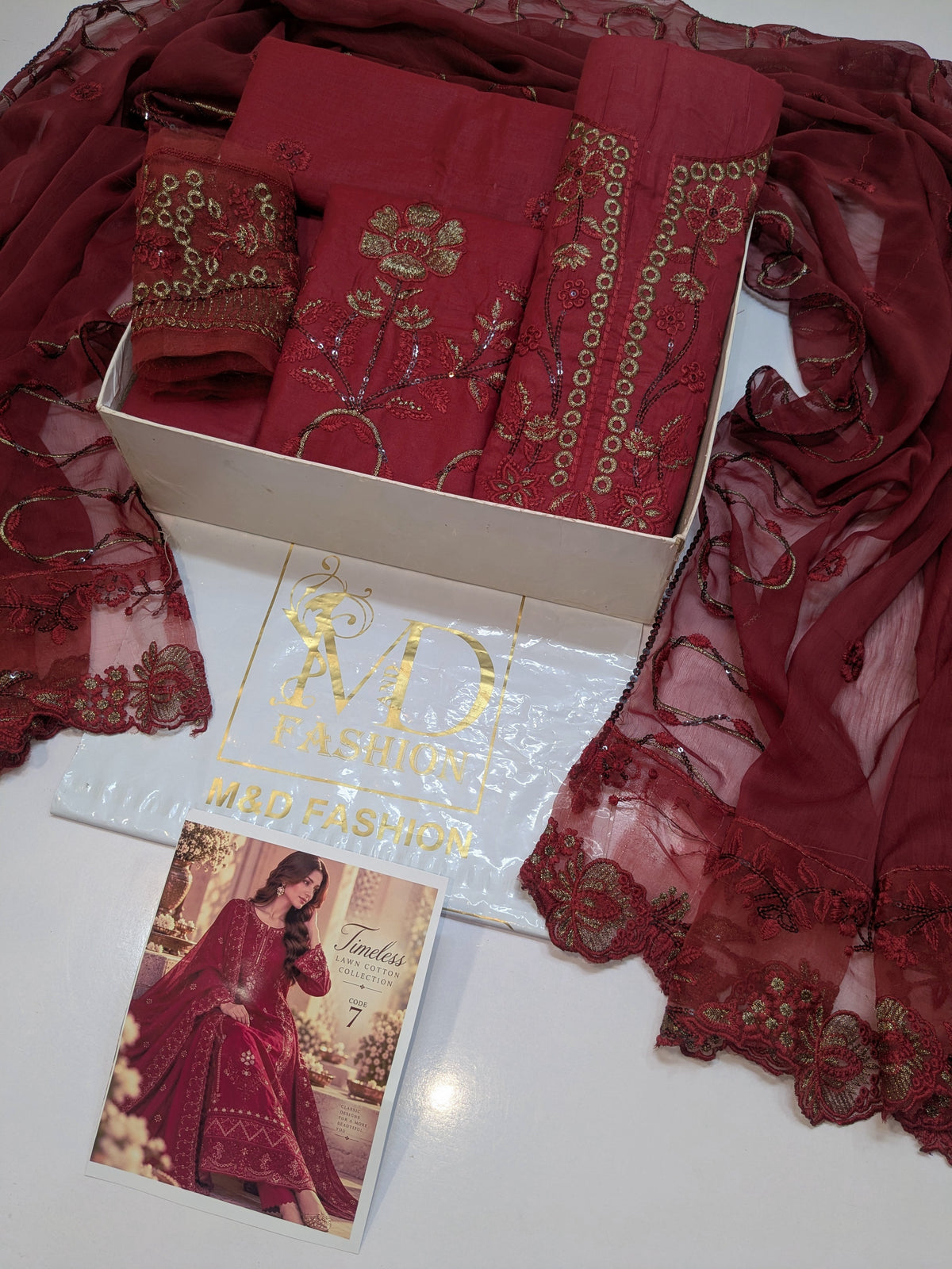 MAHIRA 07 REDDISH PINK LAWN COTTON DRESS WITH CHIFFON DUPPATA