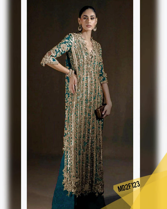 SANA SAFINAZ GREEN PREMIUM RAW SILK HAND EMBELLISHED 3 PIECE