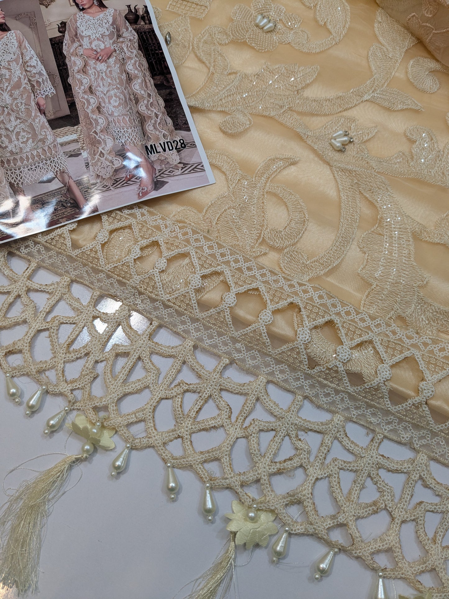 MARIA B SKIN BEIGE LUXURIOUS EMBROIDERED ORGANZA