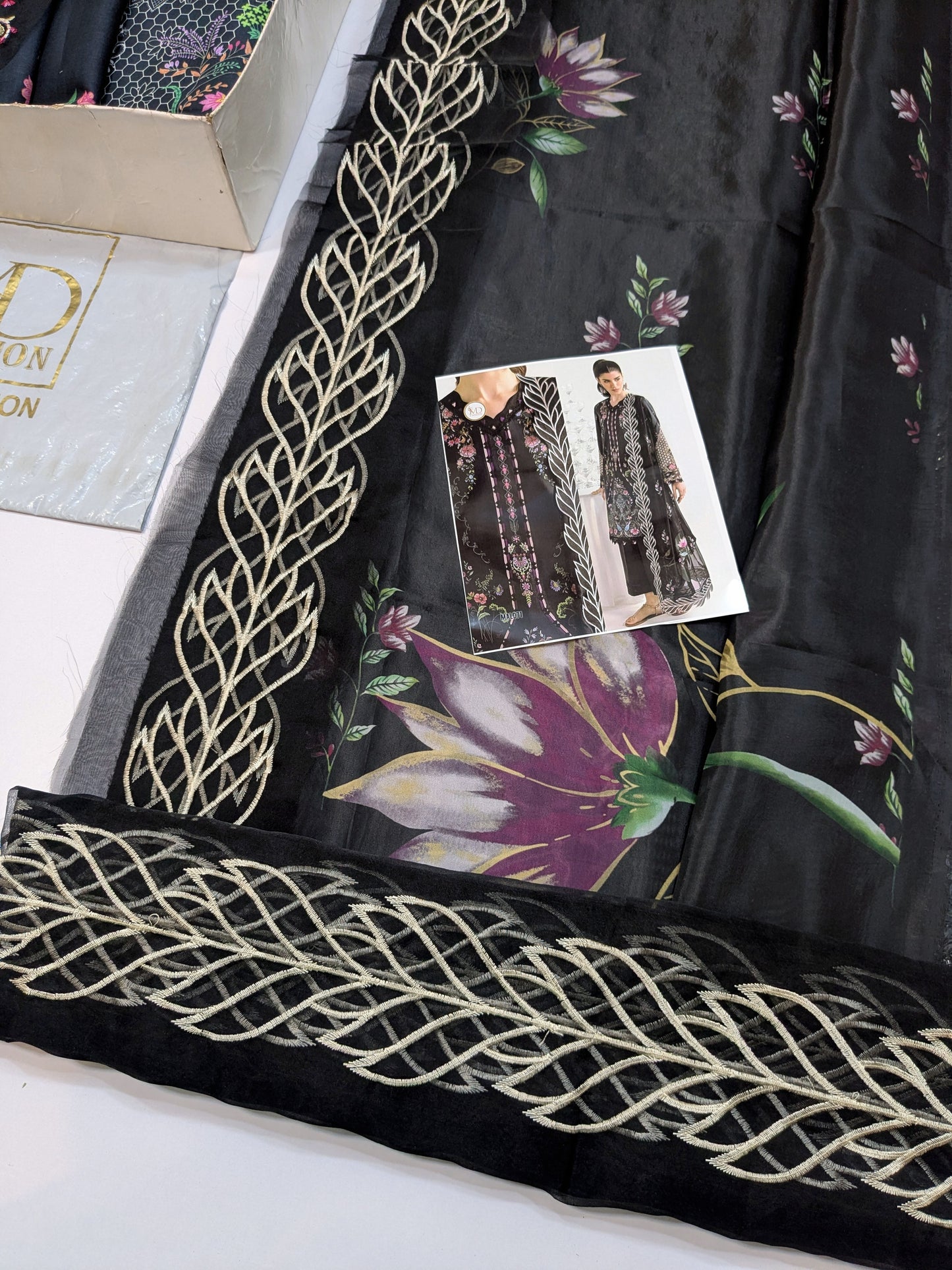 QALAMKAR RIDA BLACK QPRINT EMBROIDERED LAWN