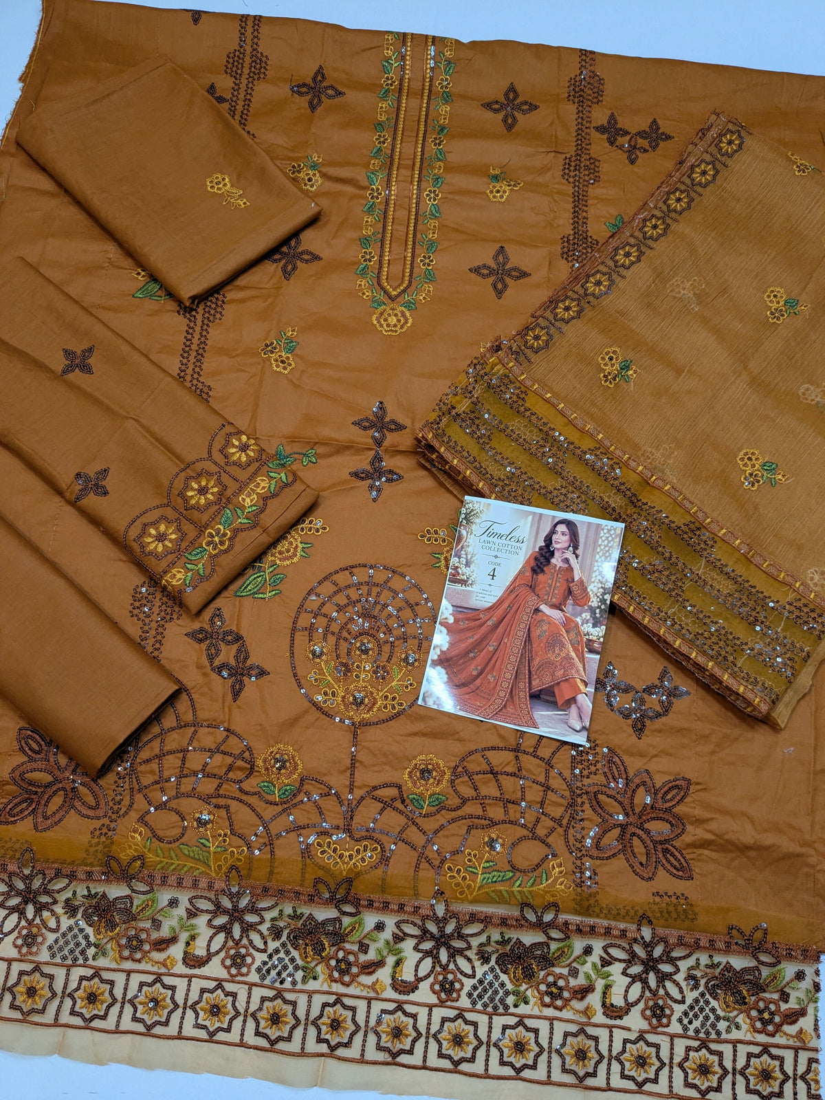 MAHIRA 04 MARIGOLD LAWN COTTON DRESS WITH CHIFFON DUPPATA