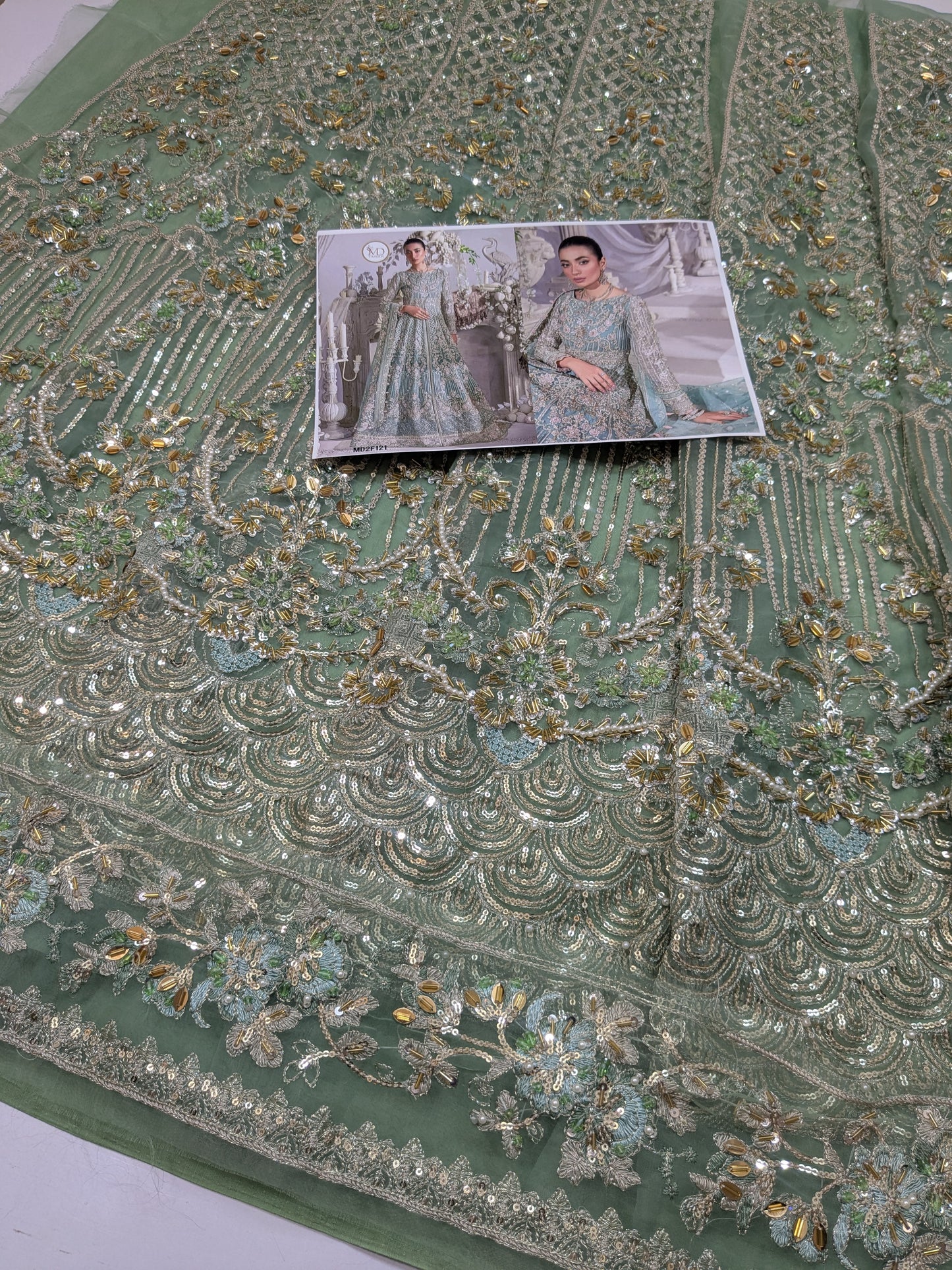 ELAF SAGE FULL EMBELLISHED MAXI LAHENGA