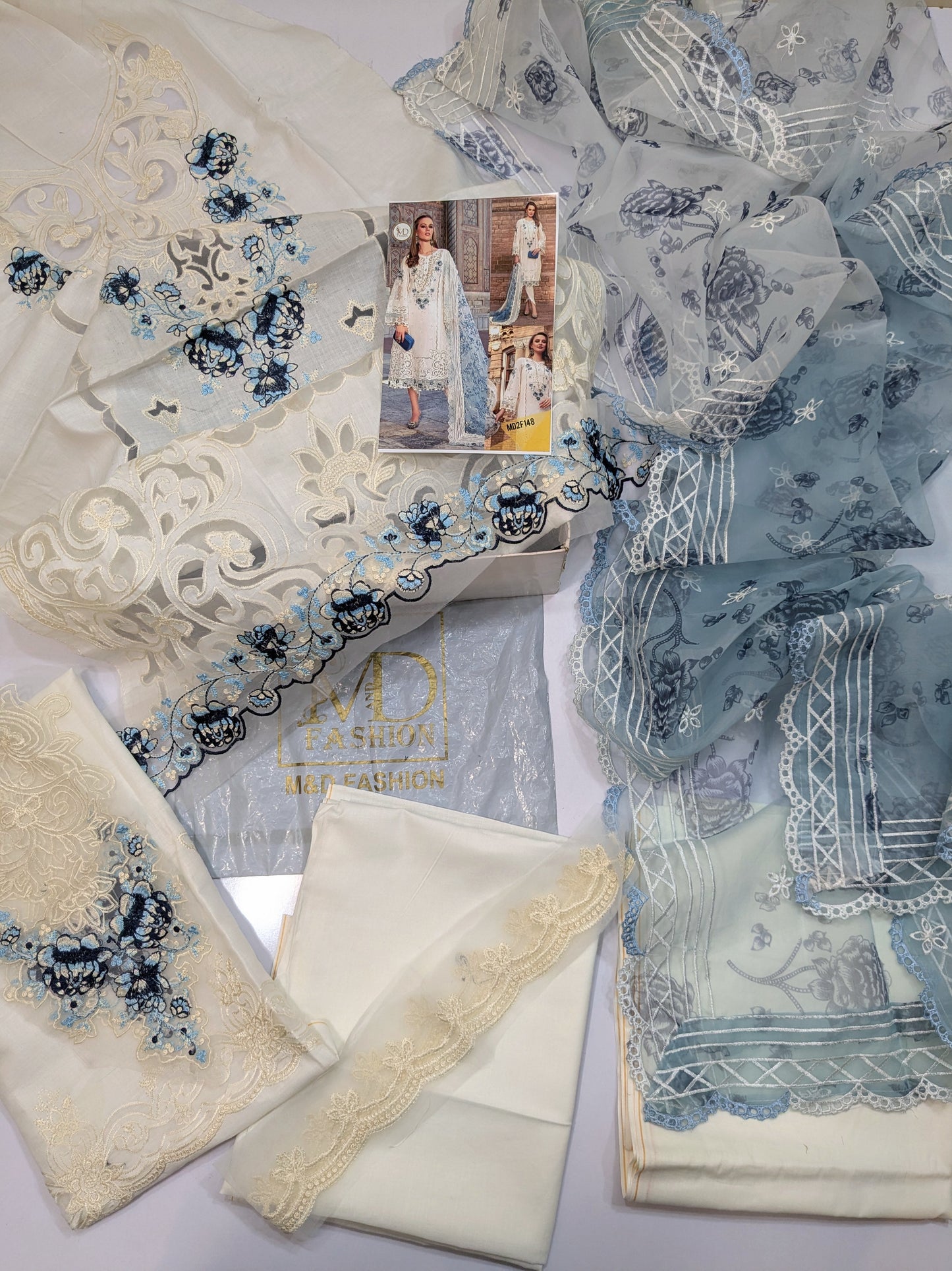 MARIA B LUXURIOUS LAWN WHITE AND BLUE