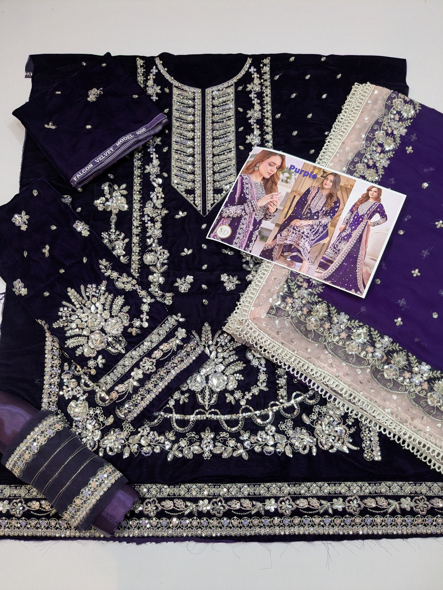 ANEELA SUMBUL PURPLE VELVET 3PC UNSTICH