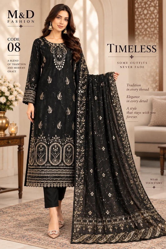 MAHIRA 08 BLACK LAWN COTTON DRESS WITH CHIFFON DUPPATA