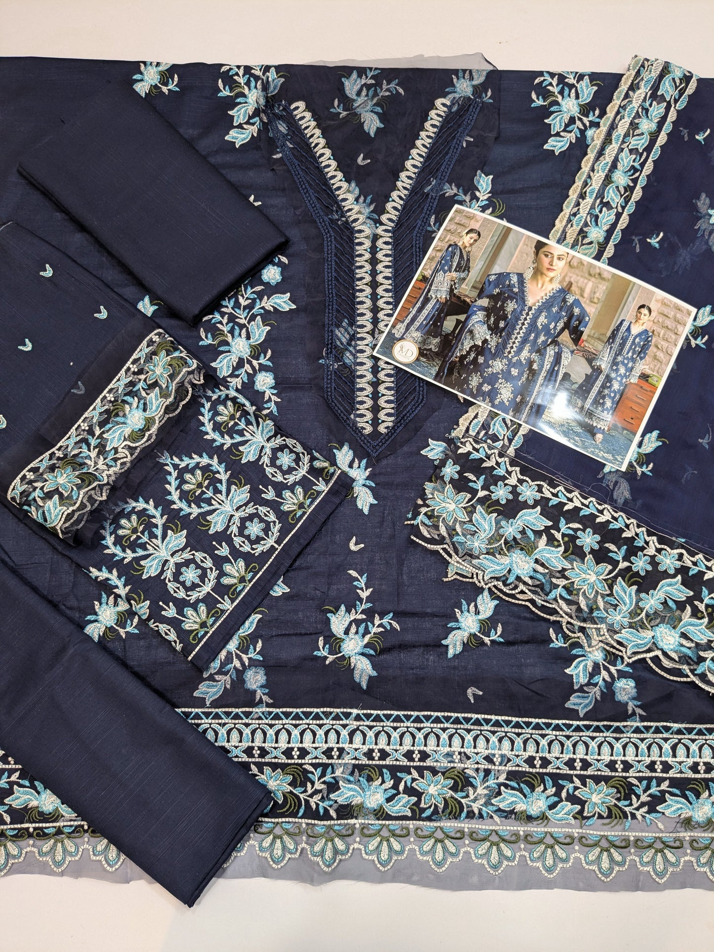 KAHF AZURE BLUE KHADDAR EMBROIDERED DRESS