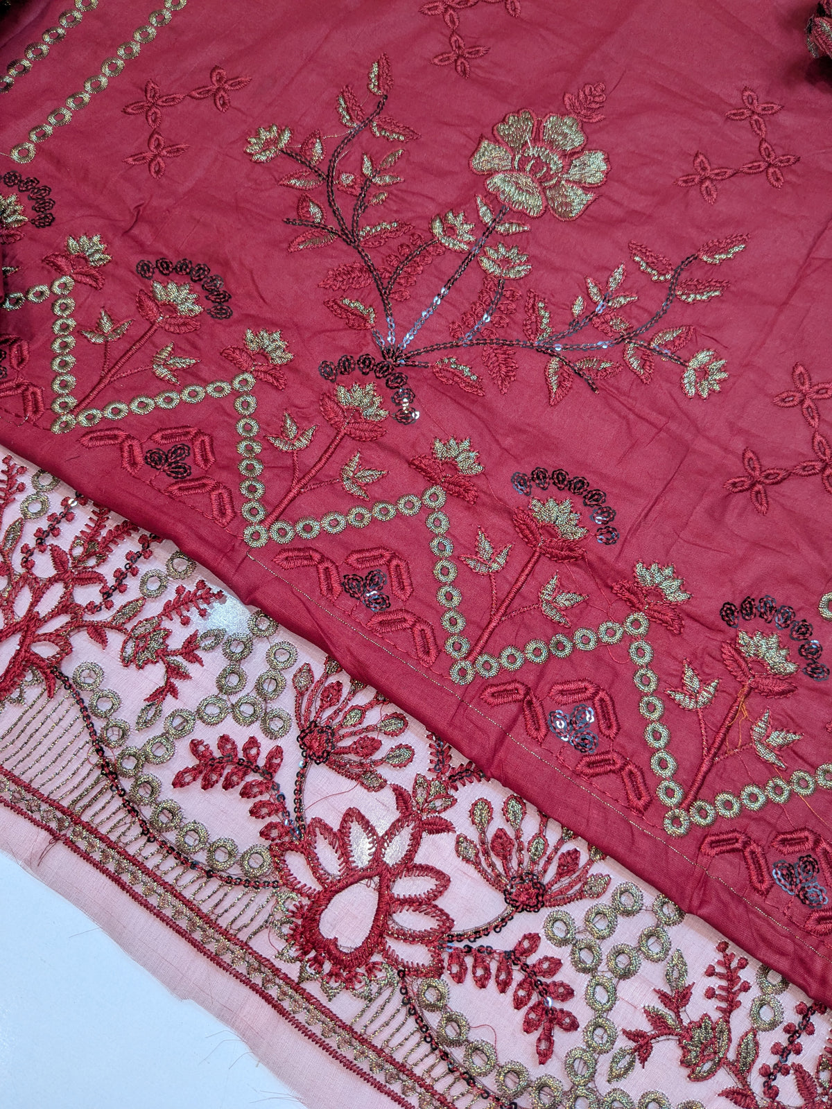 MAHIRA 07 REDDISH PINK LAWN COTTON DRESS WITH CHIFFON DUPPATA