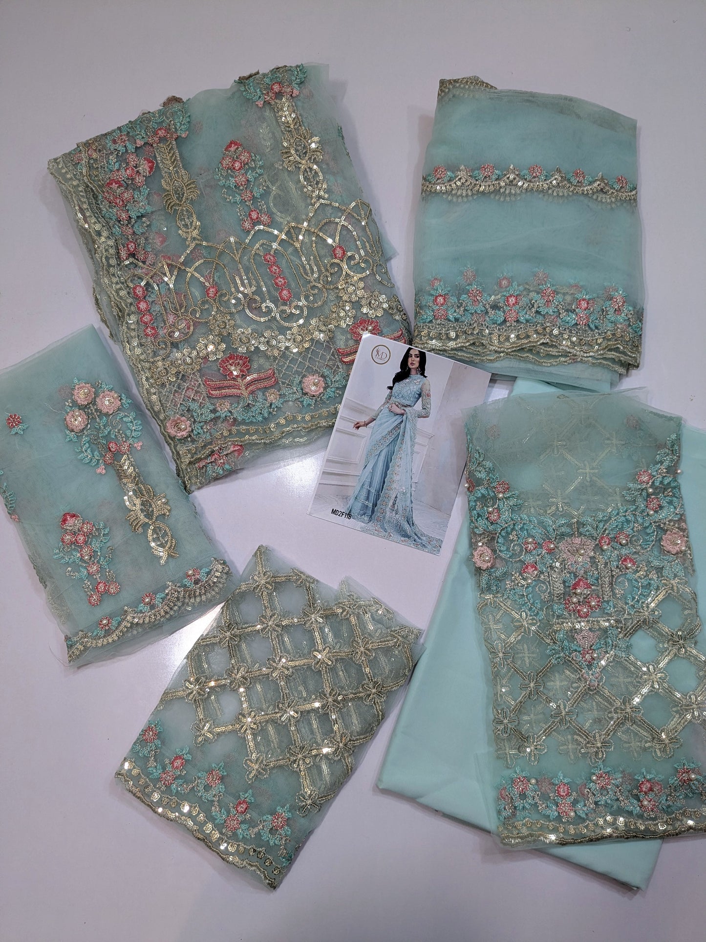 MARIA B SEA NET EMBROIDERED SAREE