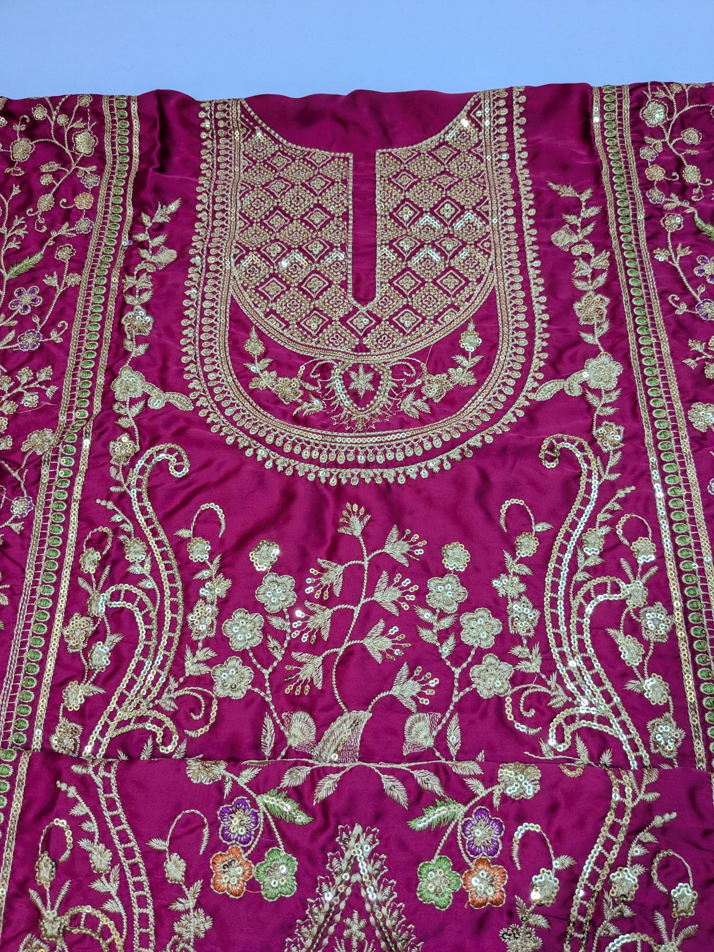 ANEELA SABOOR CHARMEUSE SILK EMBROIDERED DRESS