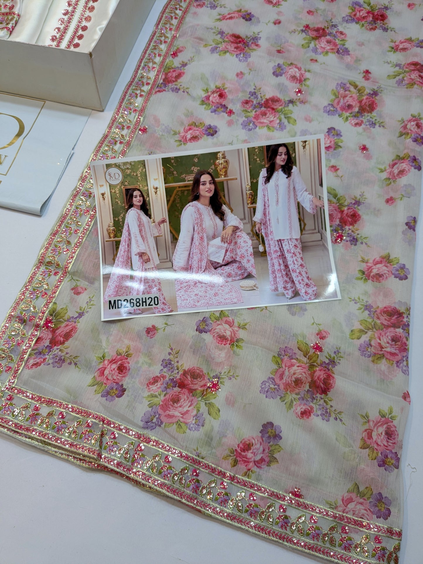 ANEELA INSPIRED WHITE SILK EMBROIDERED