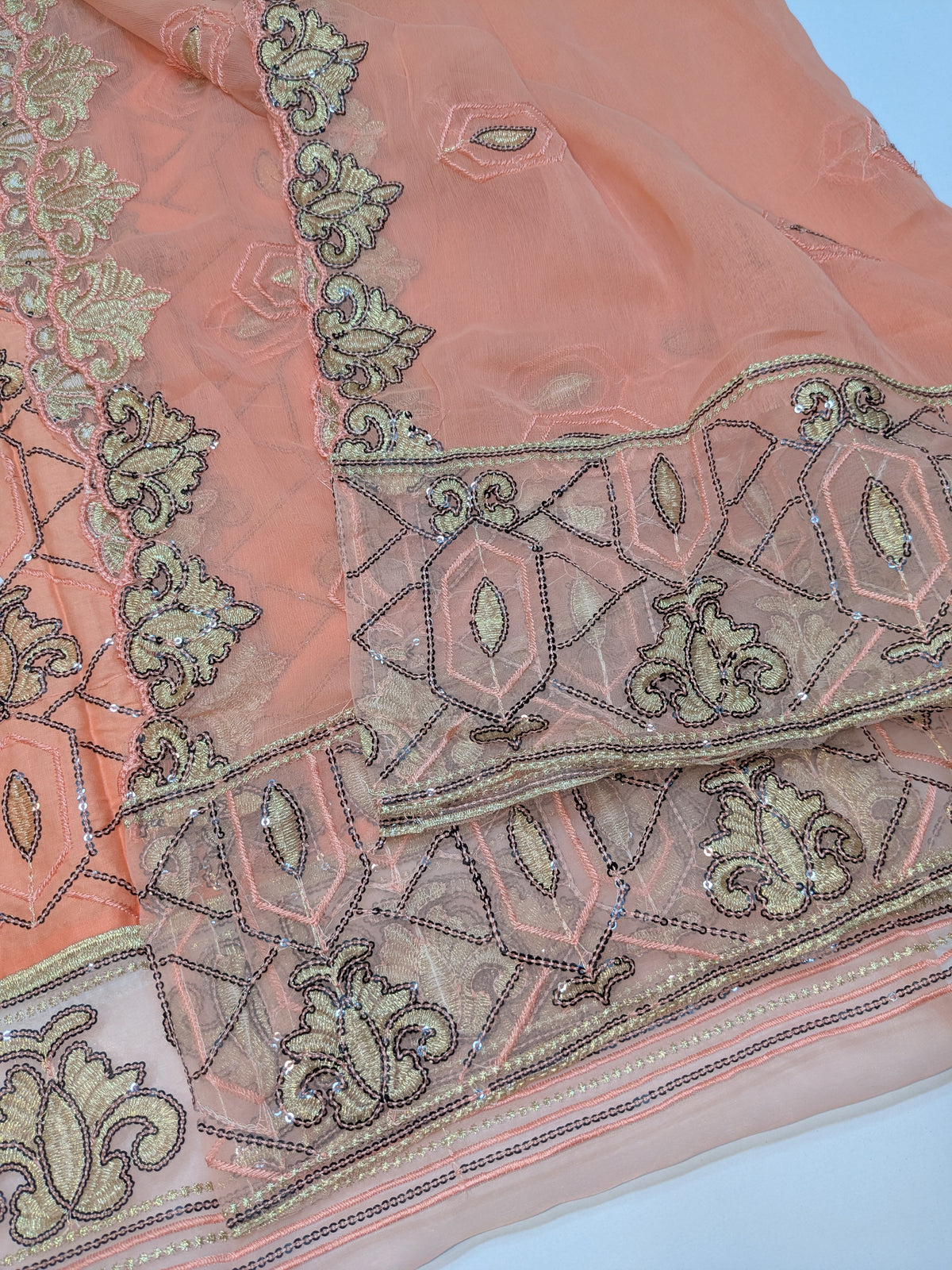 MAHIRA 06 CORAL PEACH LAWN COTTON DRESS WITH CHIFFON DUPPATA