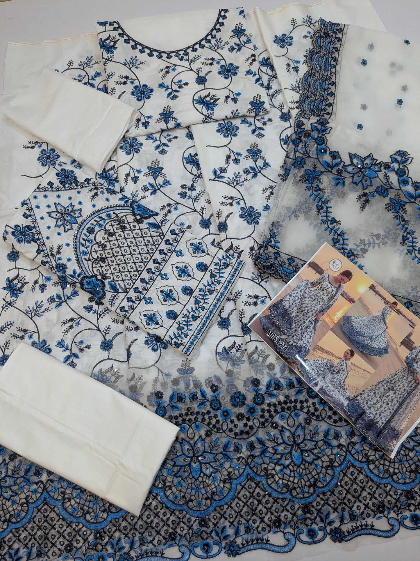 FAIZA SAQLAIN JEHONA KALIDAR BLUE WHITE HEAVY EMBROIDERED