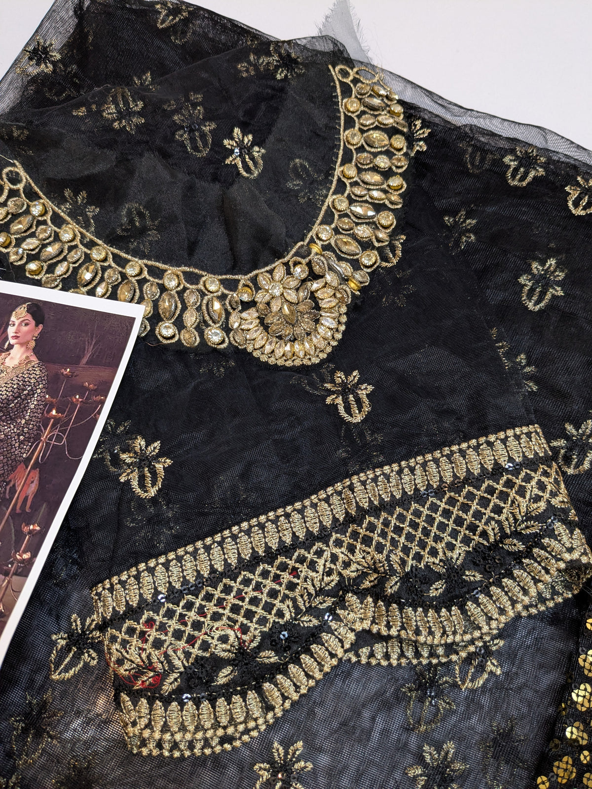 EMAN ADEEL BLACK GOLD NET SAREE