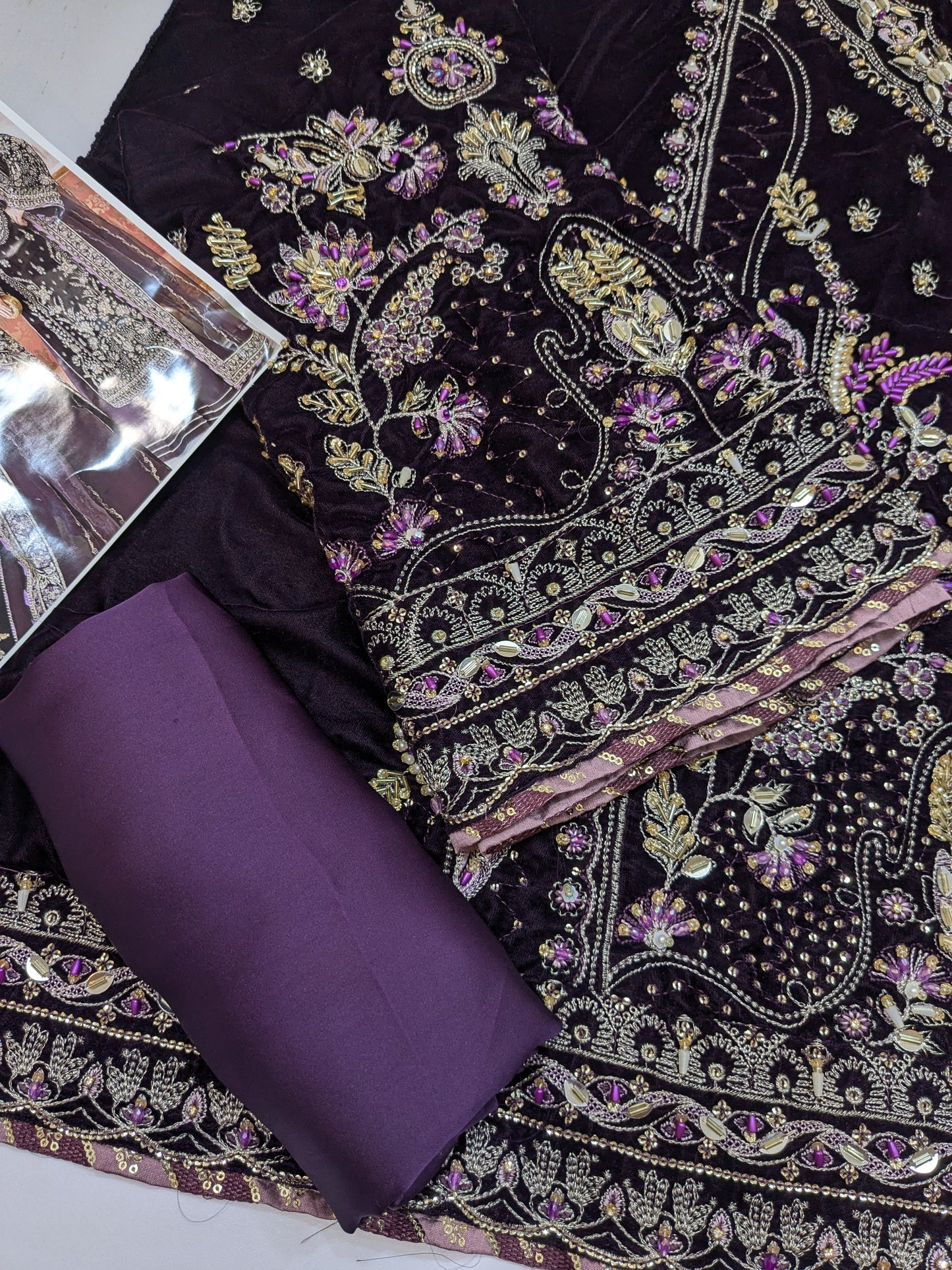 Aneelas Luxurious wedding wear purple velvet