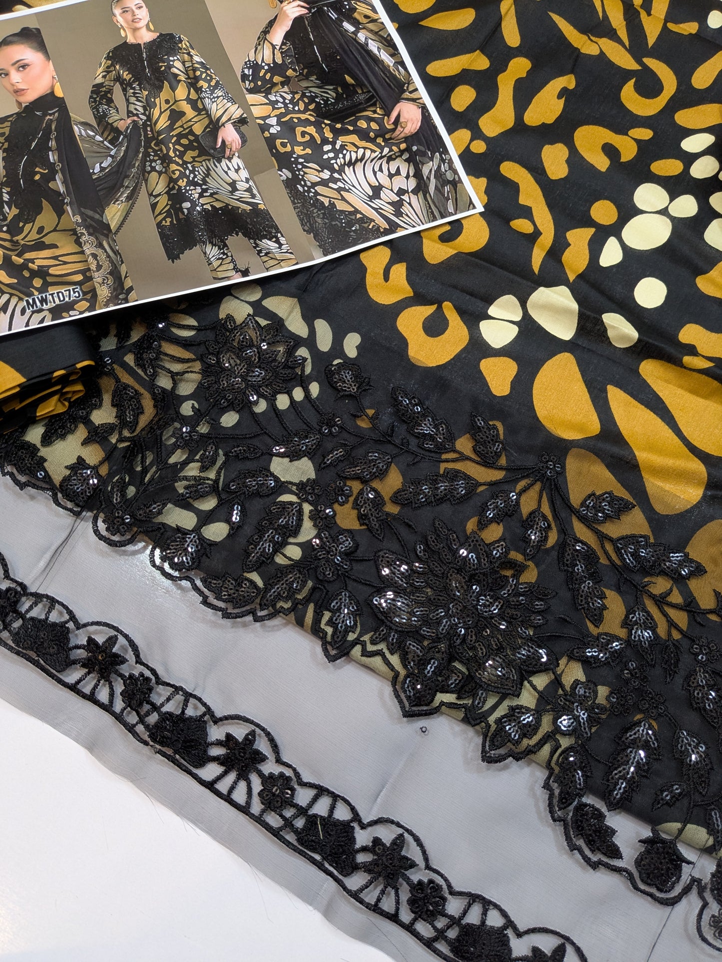 MARIA B MUSTARD BUTTERFLY LAWN DUPPATA