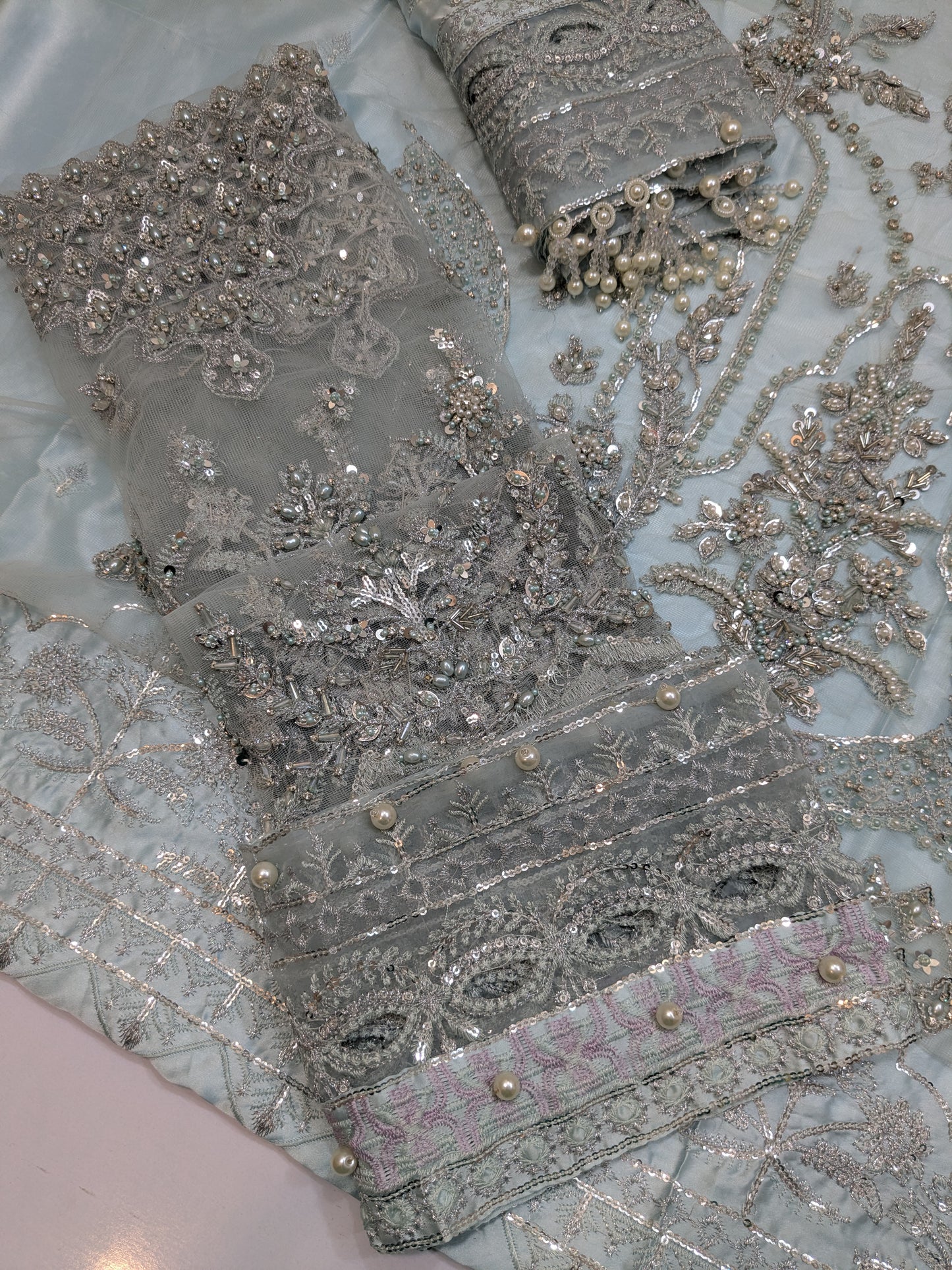MARIA B POWDER BLUE FULL EMBELLISHED FORMAL WEAR
