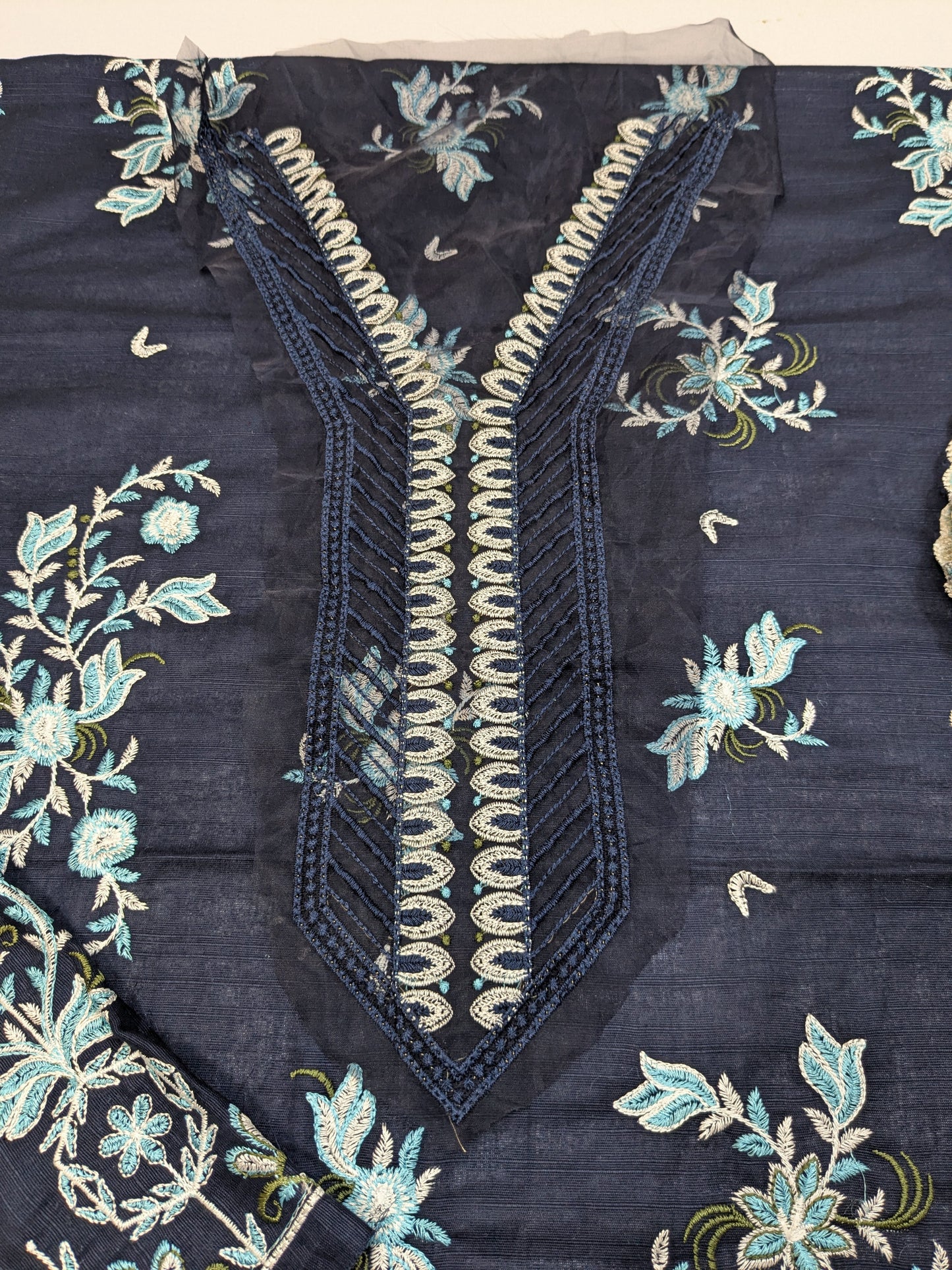 KAHF AZURE BLUE KHADDAR EMBROIDERED DRESS