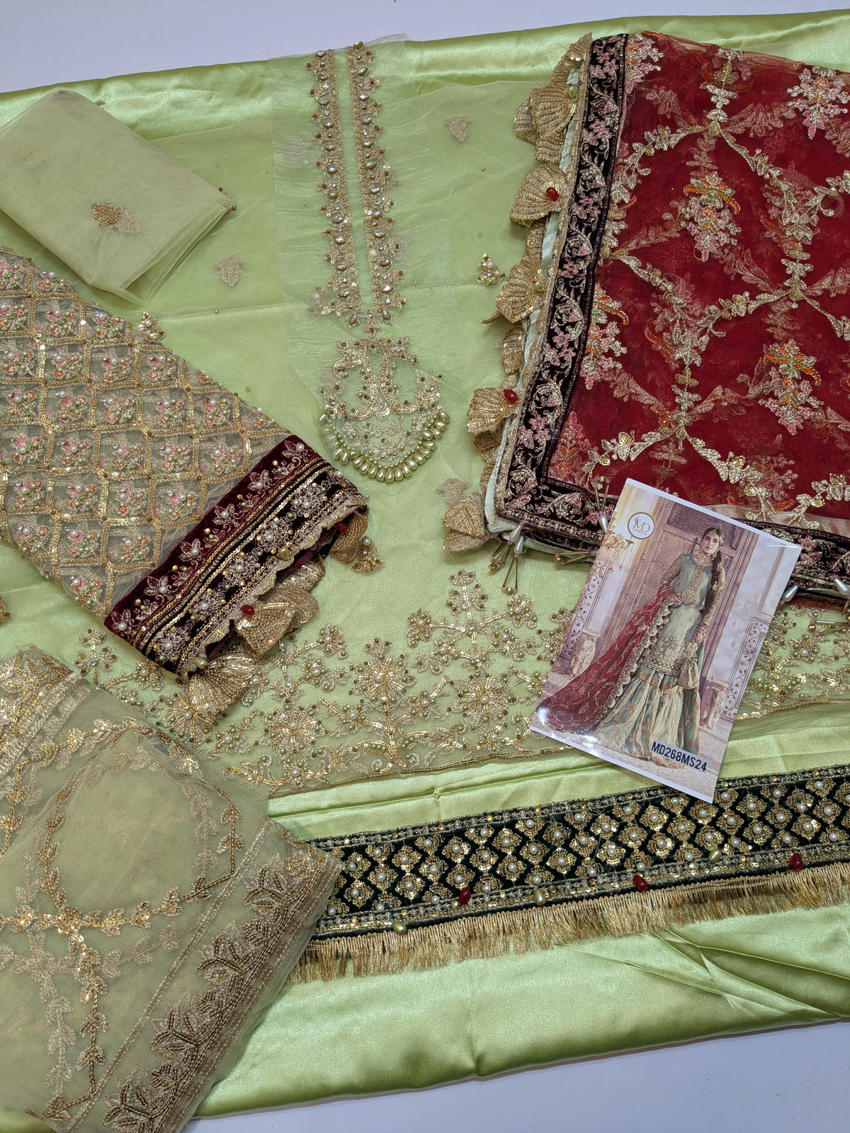 MARIA B INSPIRED CORAL IN SEA GREEN GHARARA