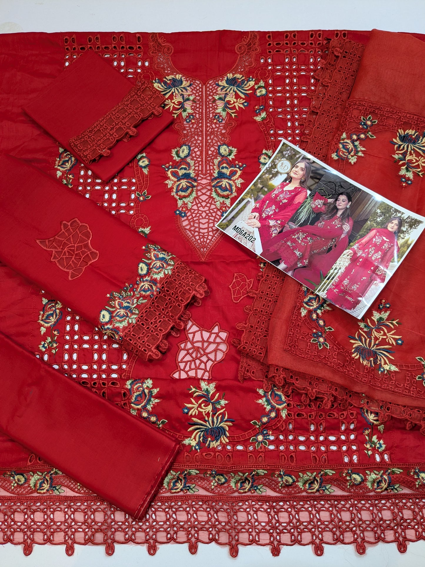 ANEELA RED CHIKENKARI EMBROIDERED