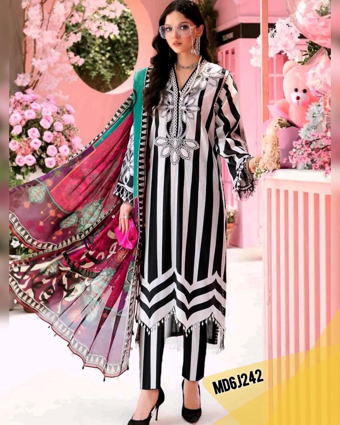MARIA B LAWN EMBROIDERED BLACK LINES